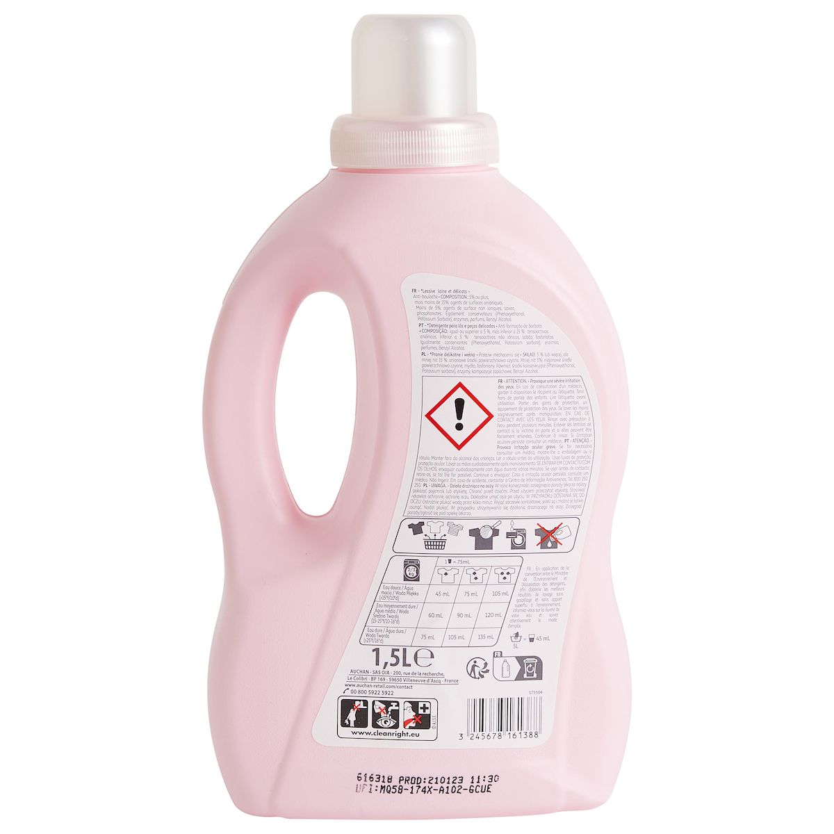 AUCHAN Lessive liquide Laine et Linge délicat anti-bouloche 25 lavages 1,5l