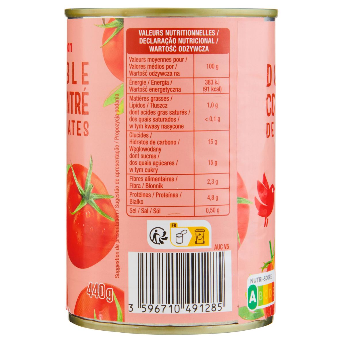 AUCHAN Double concentré de tomates 440g