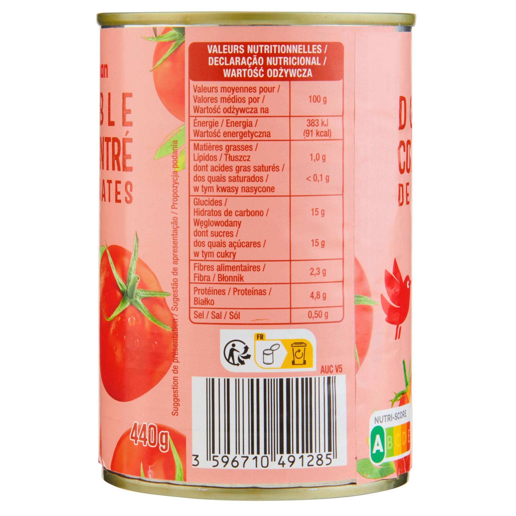 Voir la diapositive 4 : AUCHAN Double concentré de tomates 440g