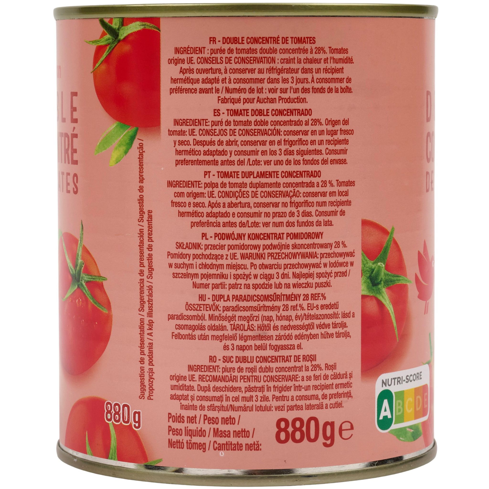 Voir la diapositive 2 : AUCHAN Double concentré de tomates 880g