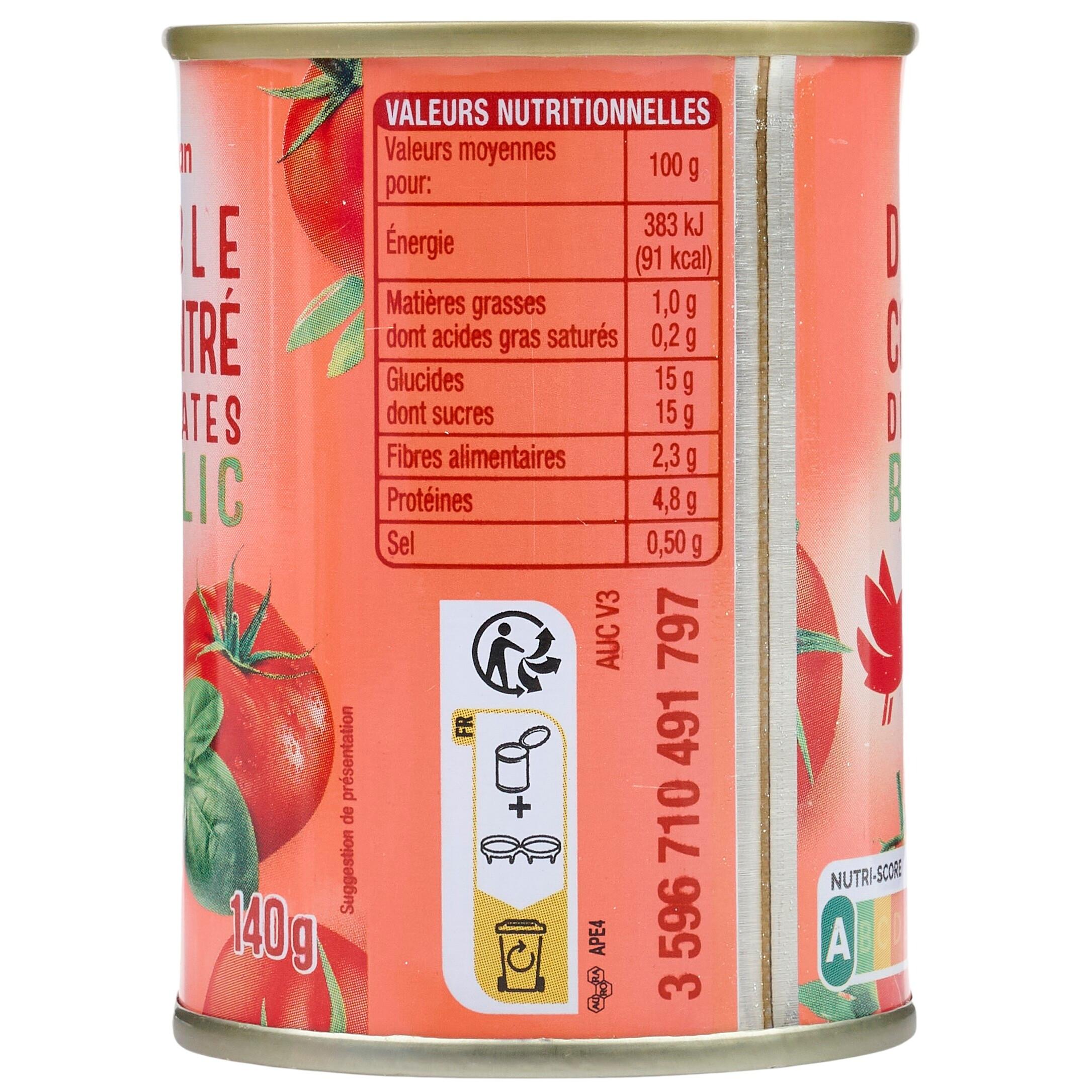 Voir la diapositive 2 : AUCHAN Double concentré de tomates basilic 2x140g