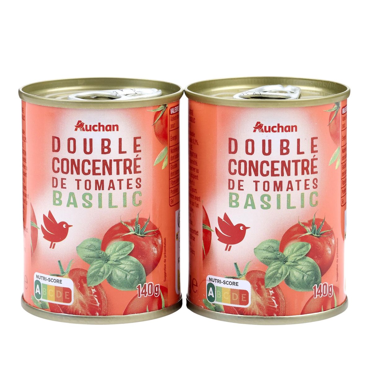 AUCHAN Double concentré de tomates basilic 2x140g