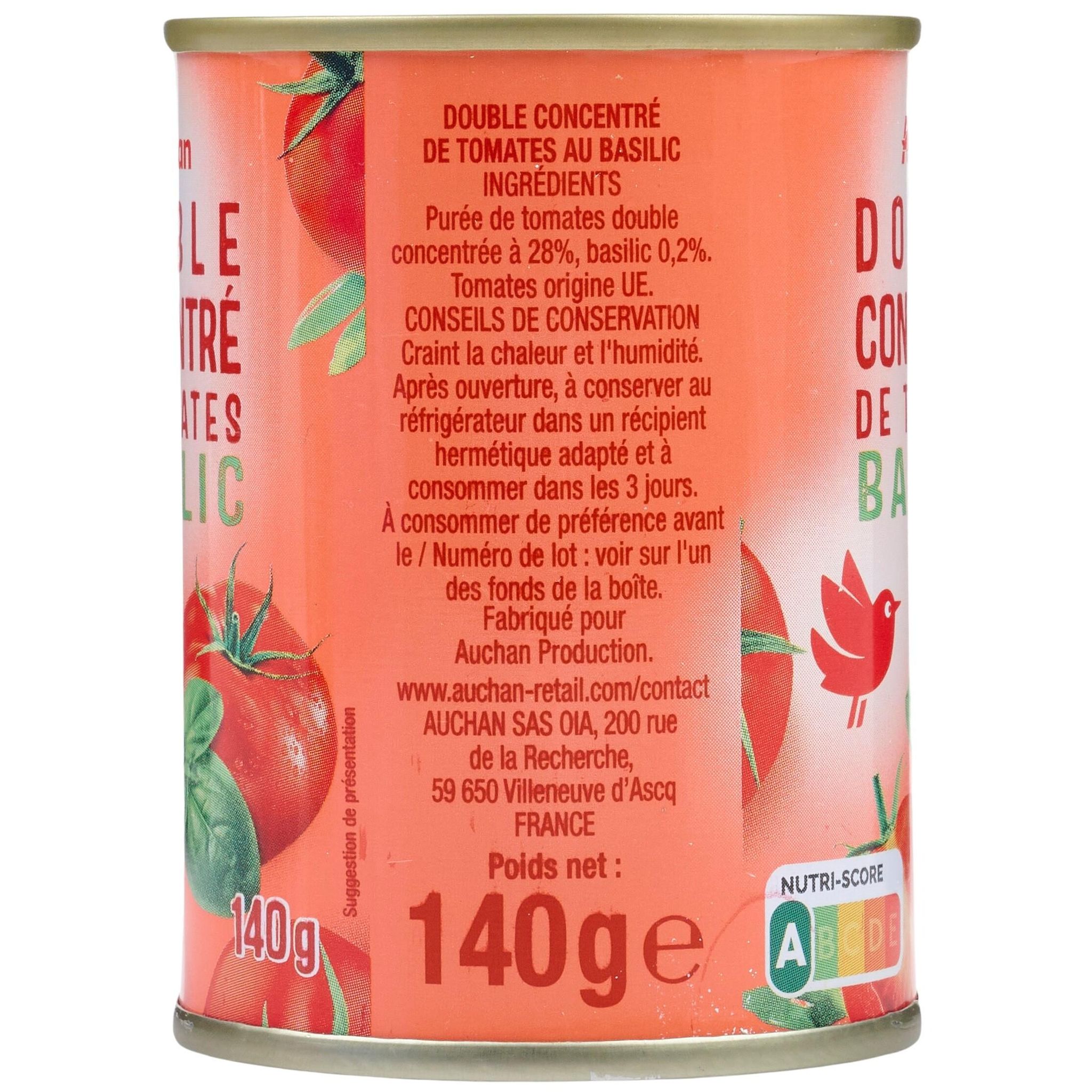 Voir la diapositive 3 : AUCHAN Double concentré de tomates basilic 2x140g