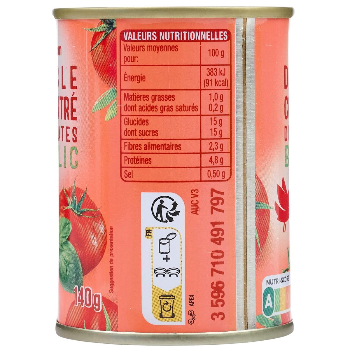 AUCHAN Double concentré de tomates basilic 2x140g