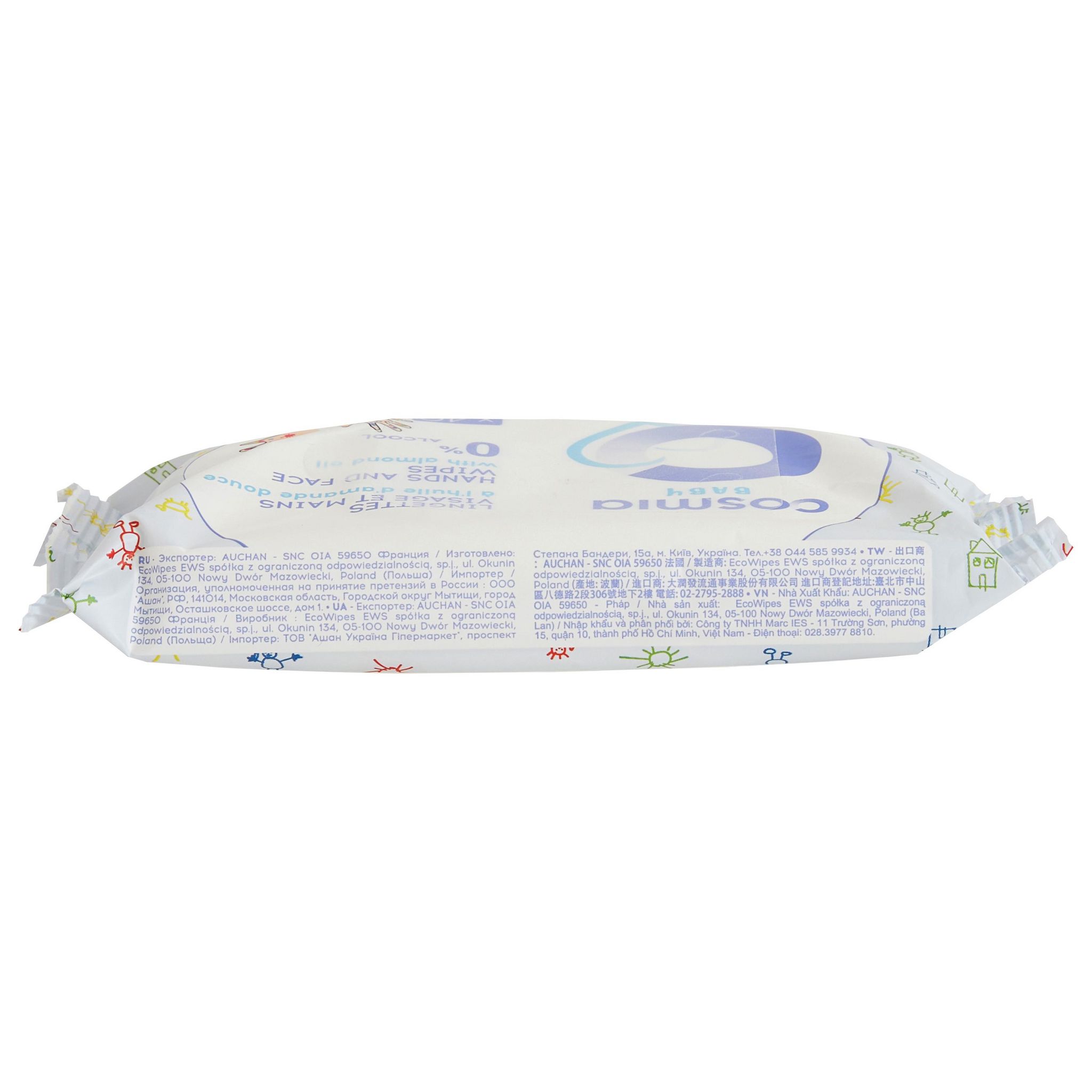 Voir la diapositive 2 : COSMIA BABY Lingettes visage et mains à l'huile d'amande douce 40 lingettes