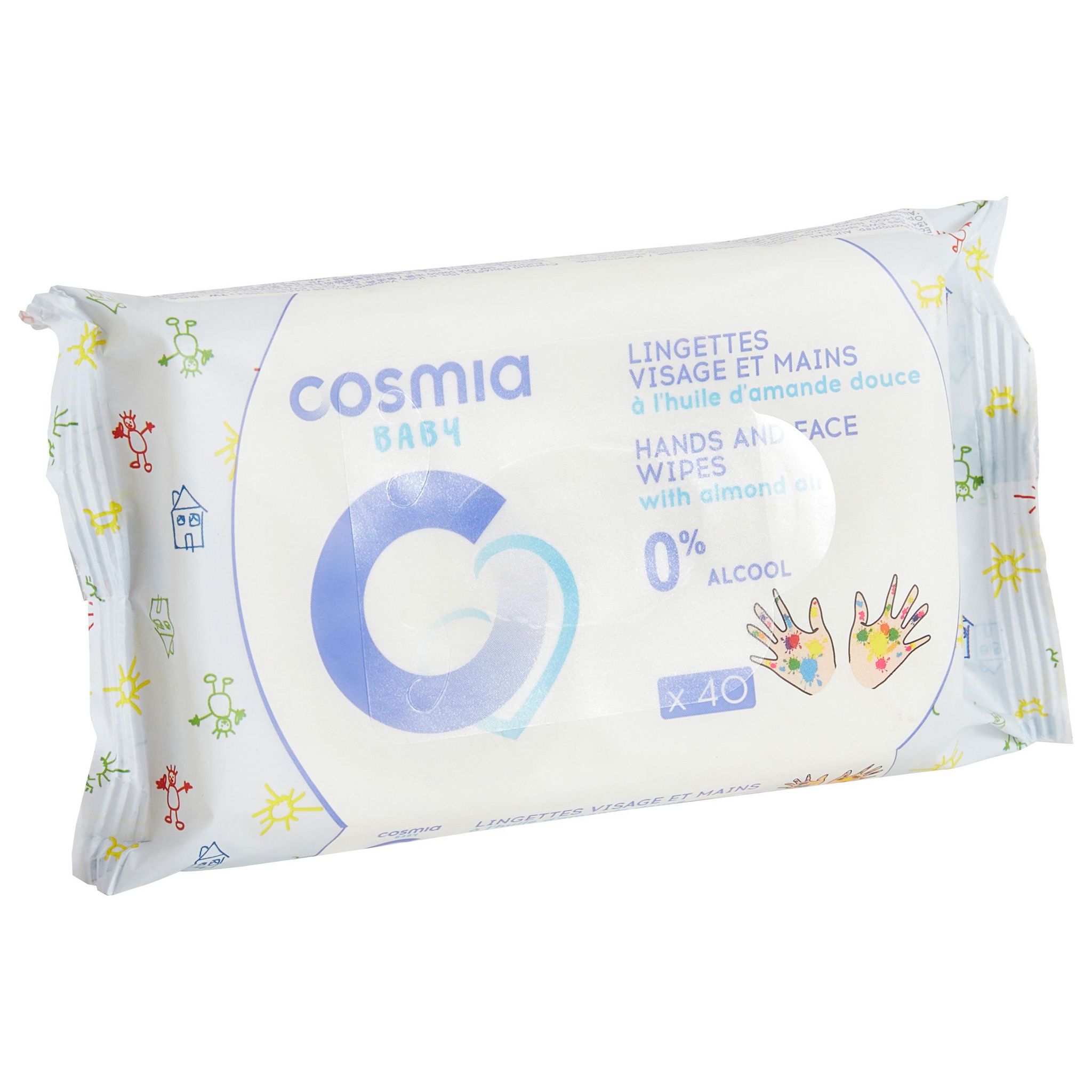 Voir la diapositive 4 : COSMIA BABY Lingettes visage et mains à l'huile d'amande douce 40 lingettes
