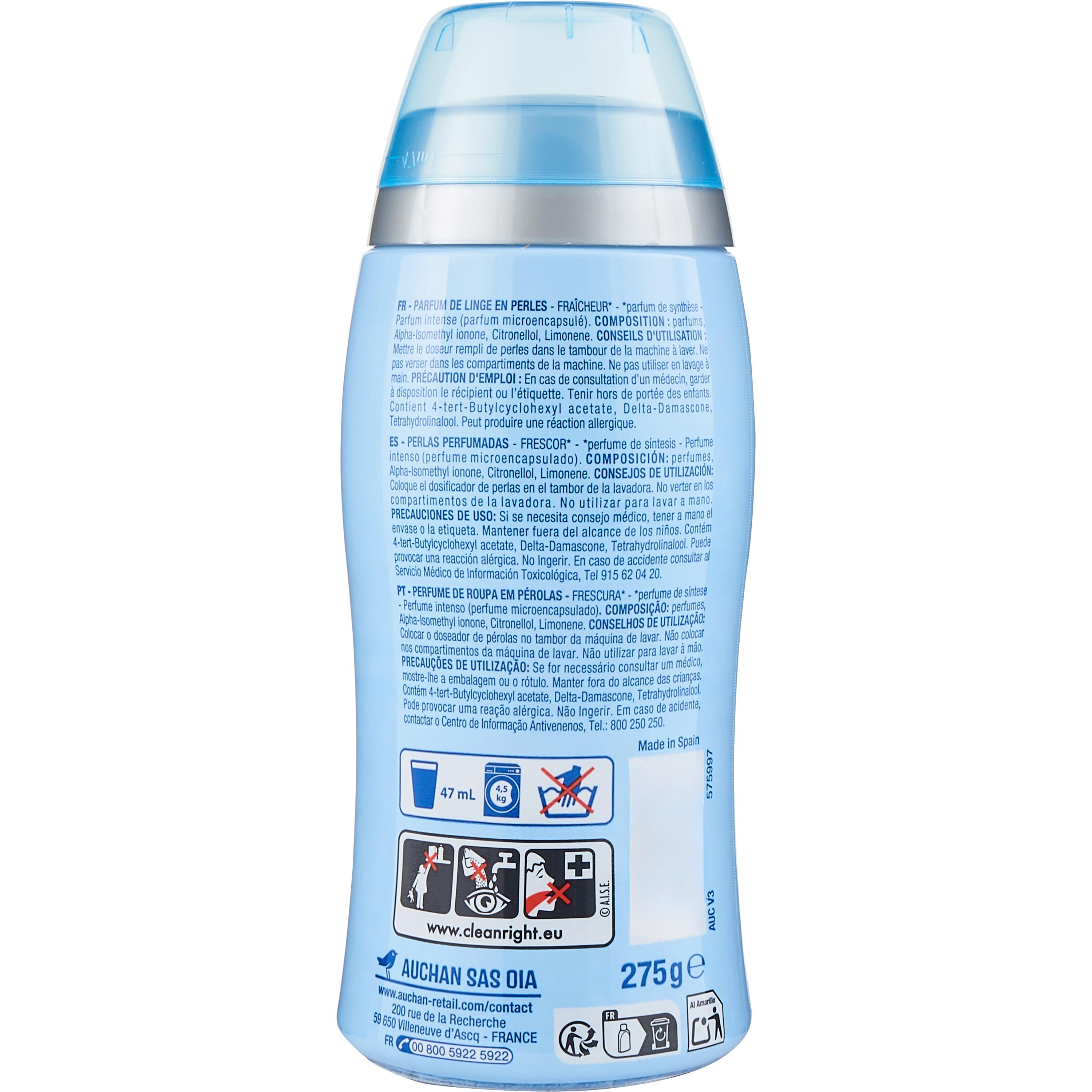 Voir la diapositive 2 : AUCHAN Parfum de linge en perles parfum fraîcheur 275g