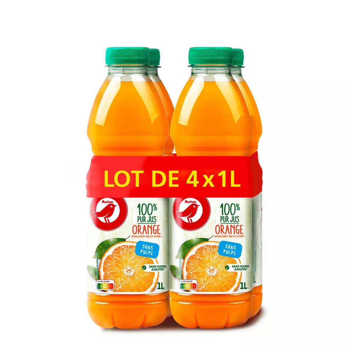 AUCHAN Pur jus d'orange sans pulpe 4x1l