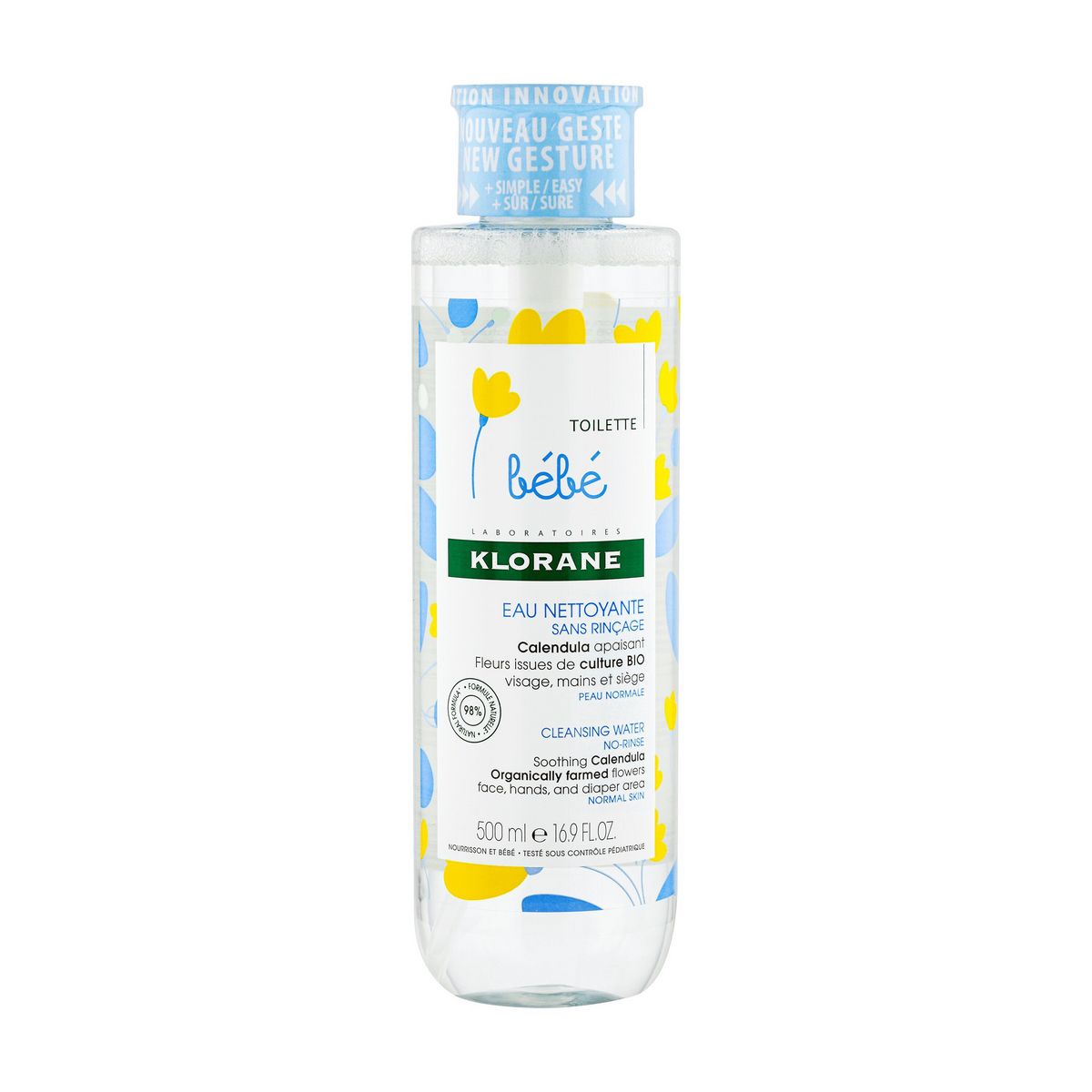 KLORANE Eau nettoyante calendula apaisant pour peau normale pour bébé 500ml