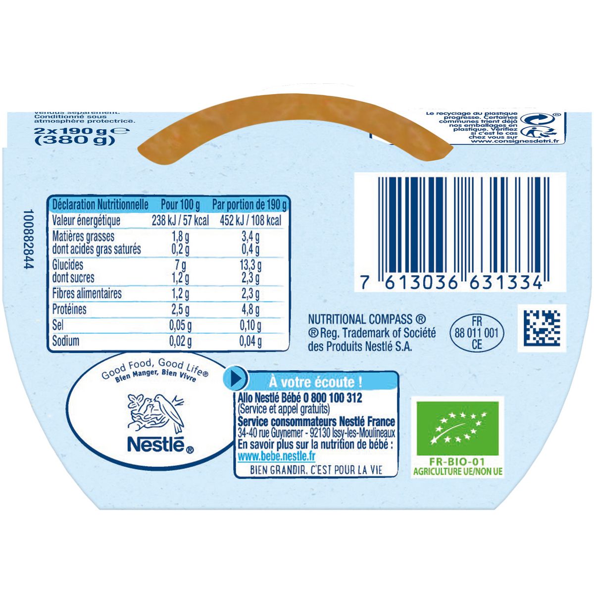 NESTLE Naturnes bol légumes du potager pâtes boeuf bio dès 6 mois 2x190g