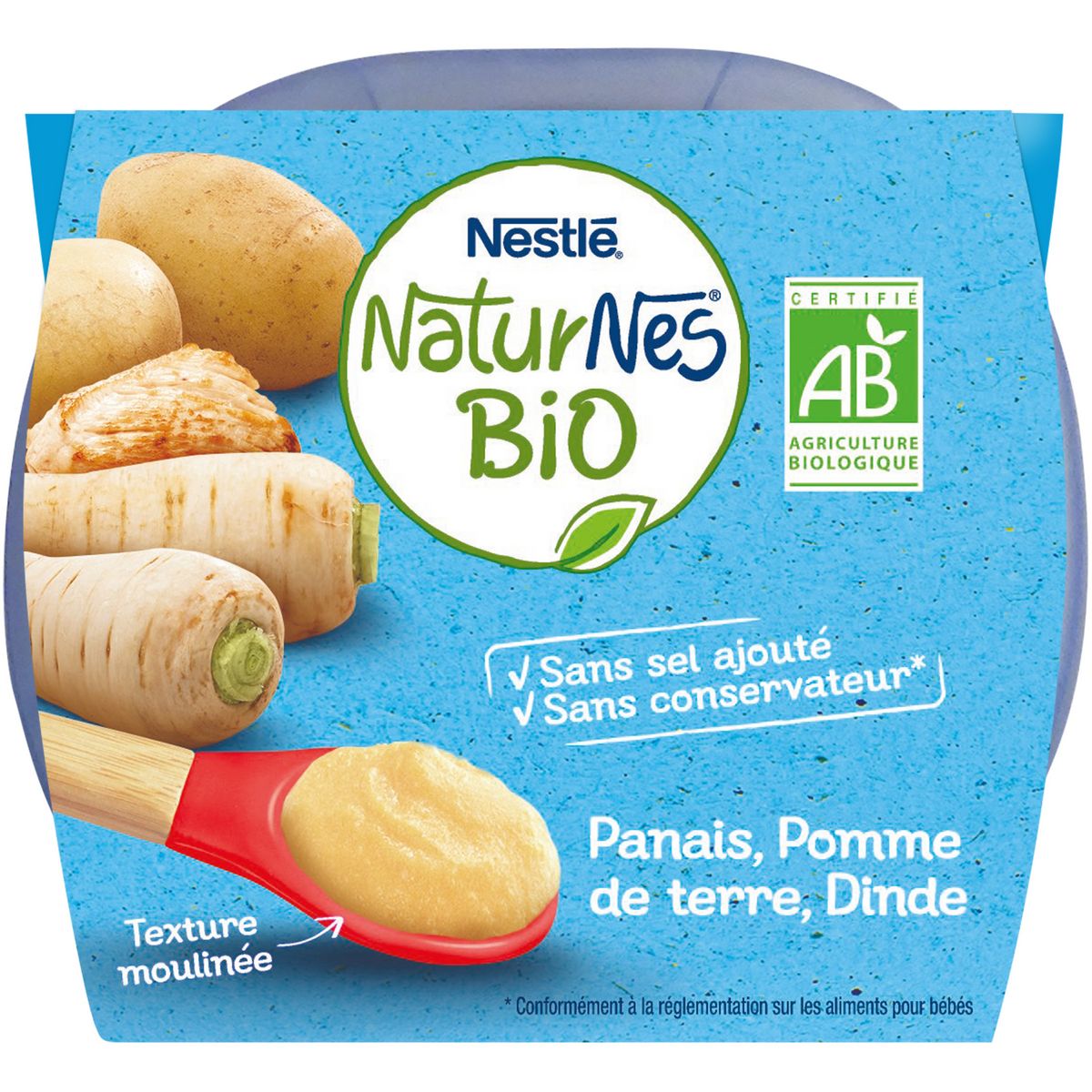 NESTLE Naturnes bio bol panais pomme de terre et dinde dès 6 mois 2x190g