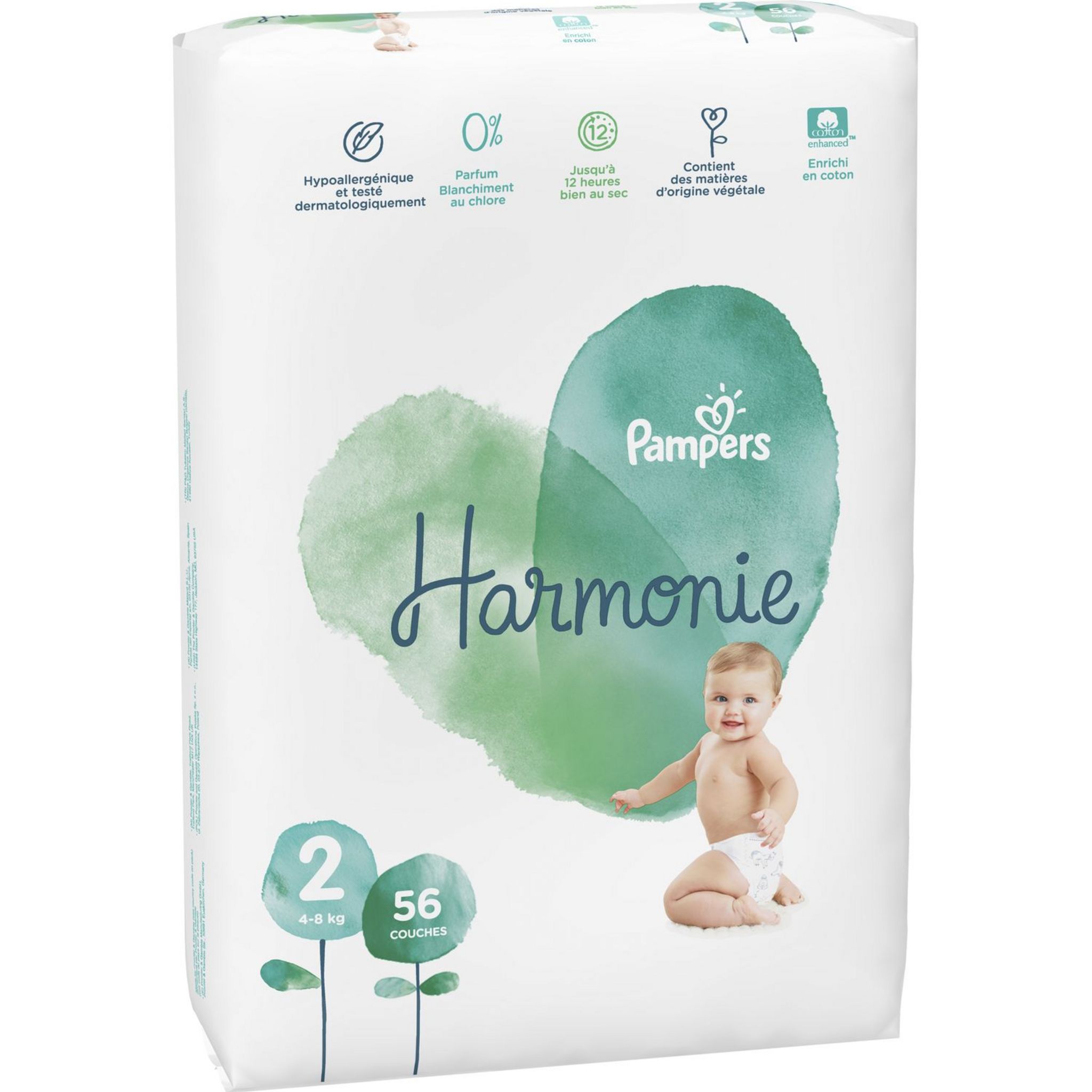 Voir la diapositive 3 : PAMPERS Harmonie couches taille 2 (4-8kg) 56 couches