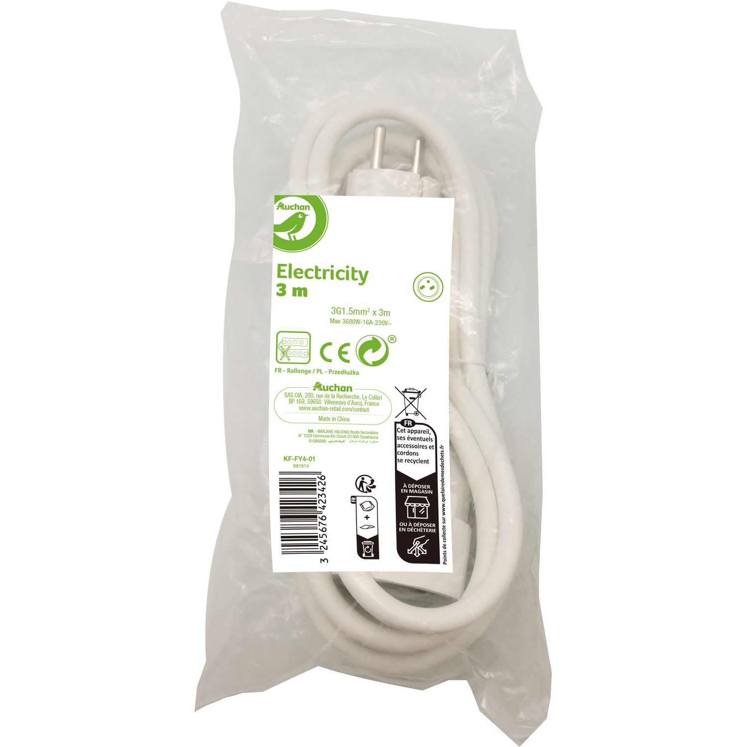Voir la diapositive 2 : POUCE Rallonge électrique 3M 3G 1.5 05VVF