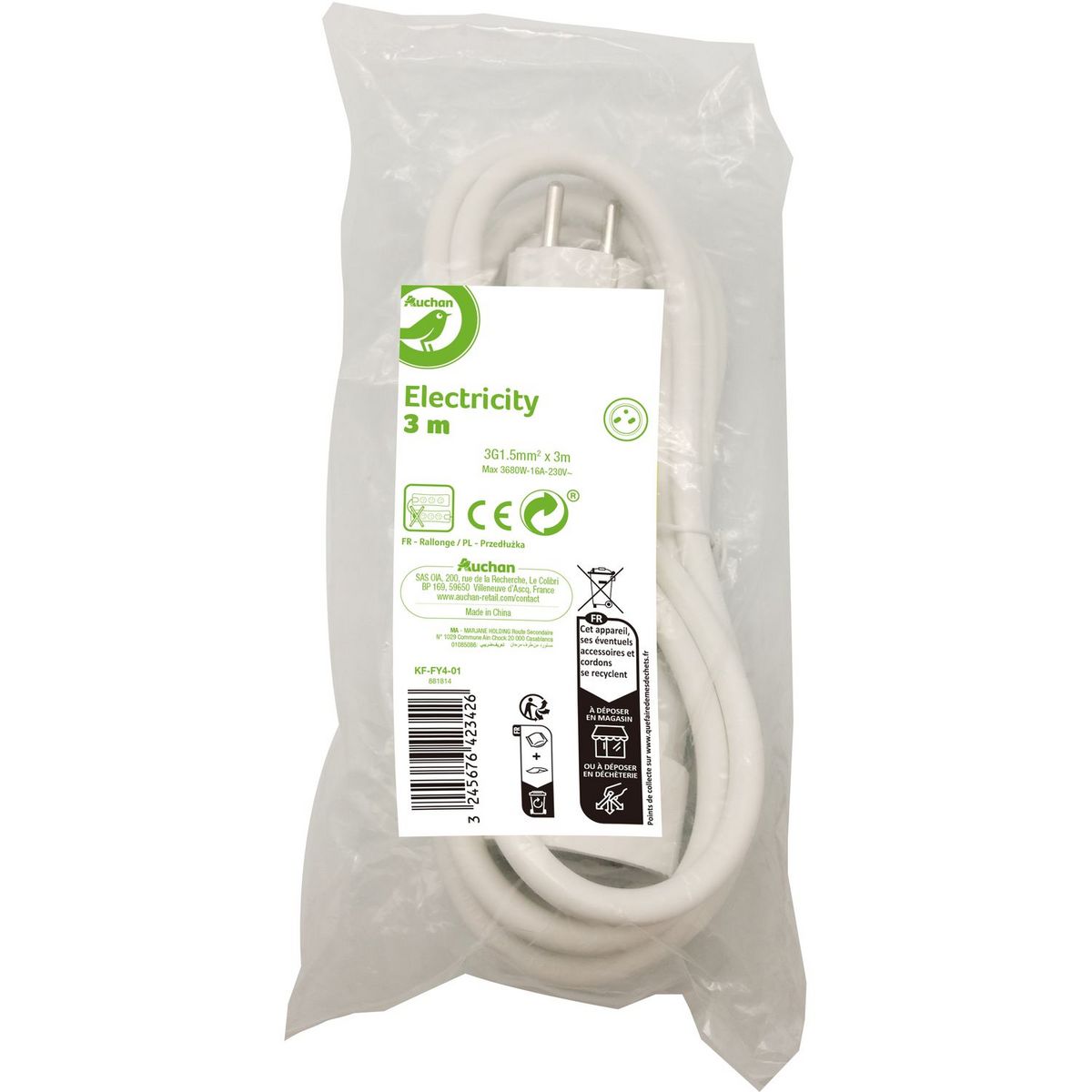 POUCE Rallonge électrique 3M 3G 1.5 05VVF