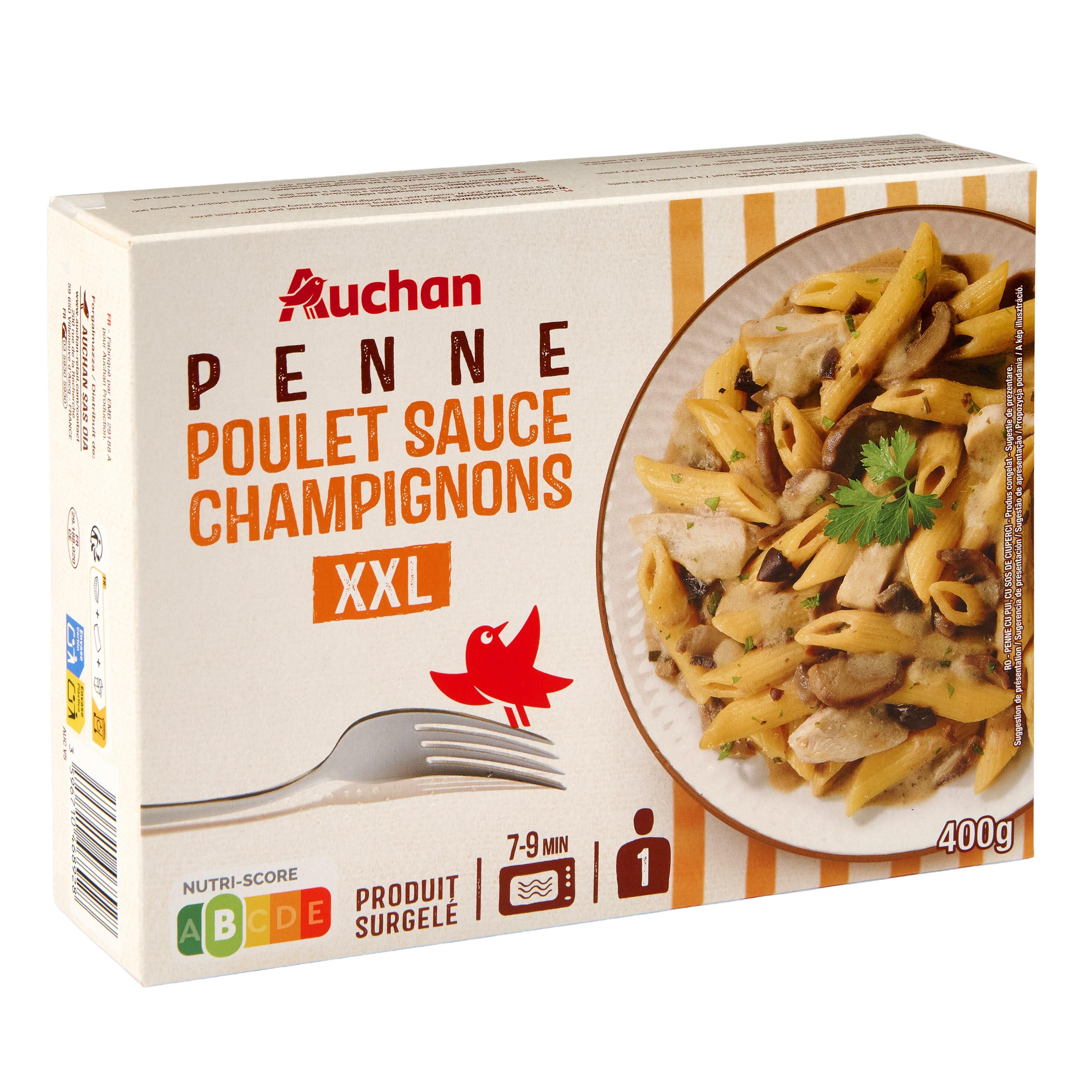 Voir la diapositive 2 : AUCHAN Penne poulet et champignon XXL 1 portion 400g