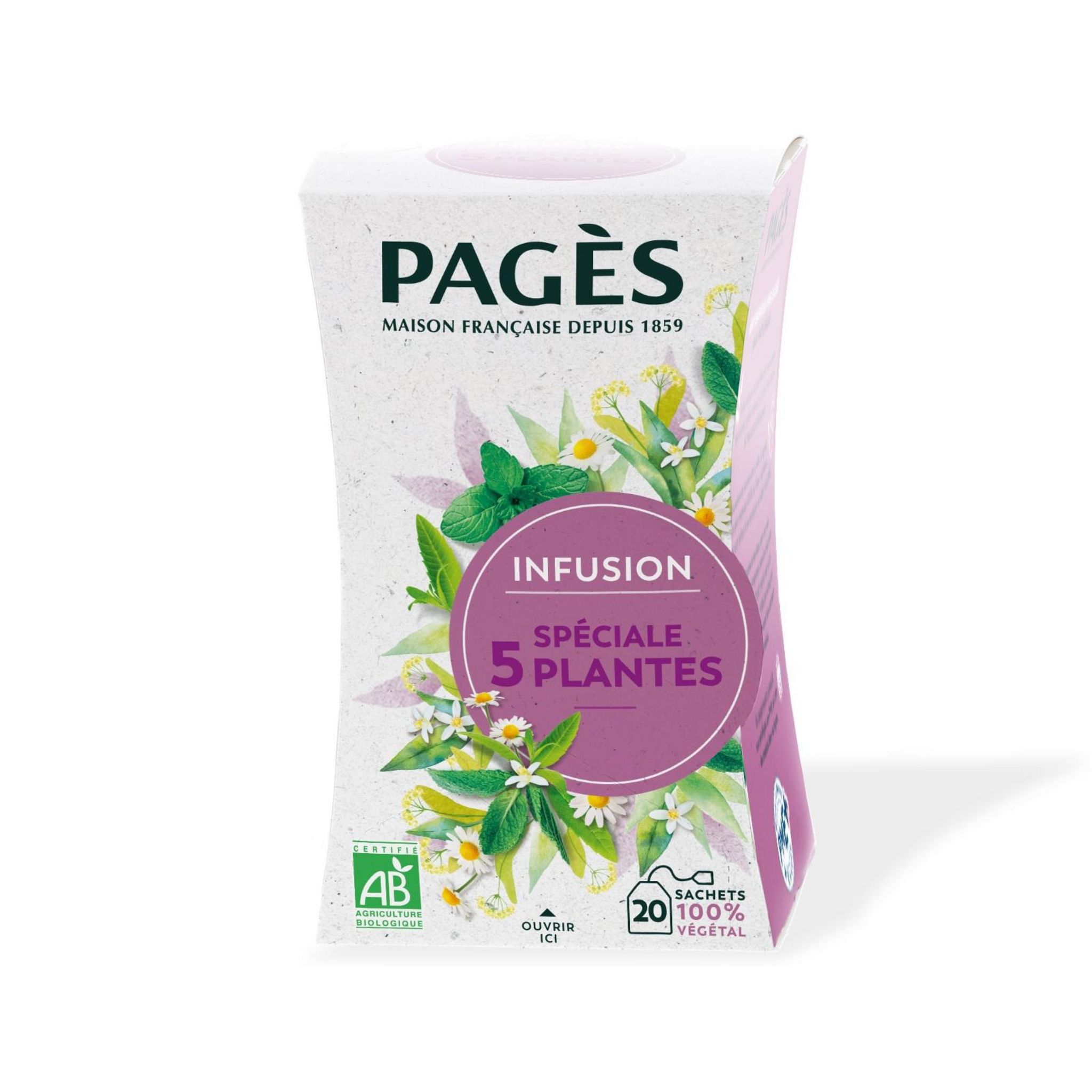 Voir la diapositive 2 : PAGES Infusion bio spéciale 5 plantes 20 sachets 30g
