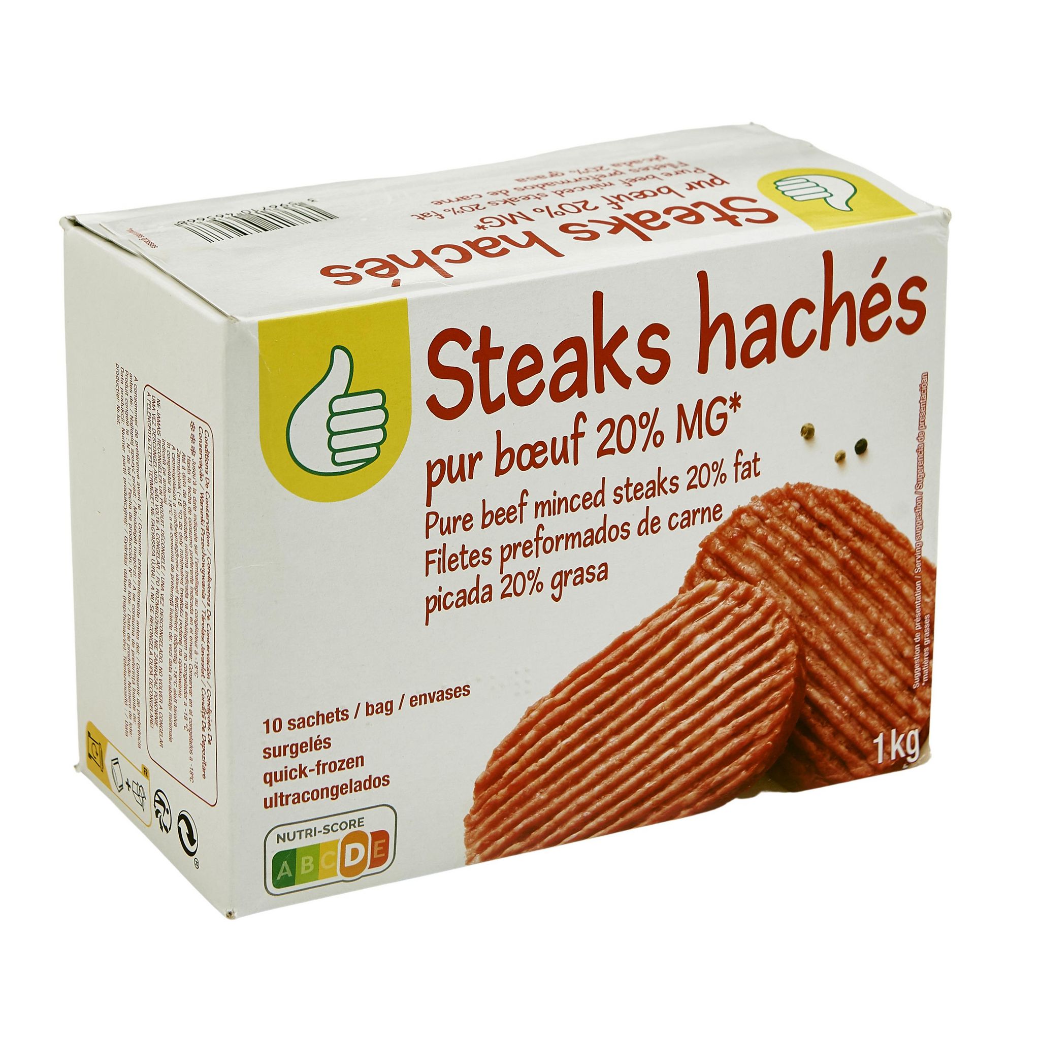 Voir la diapositive 2 : POUCE Steaks hachés pur bœuf 20% mg 10 steaks 1kg
