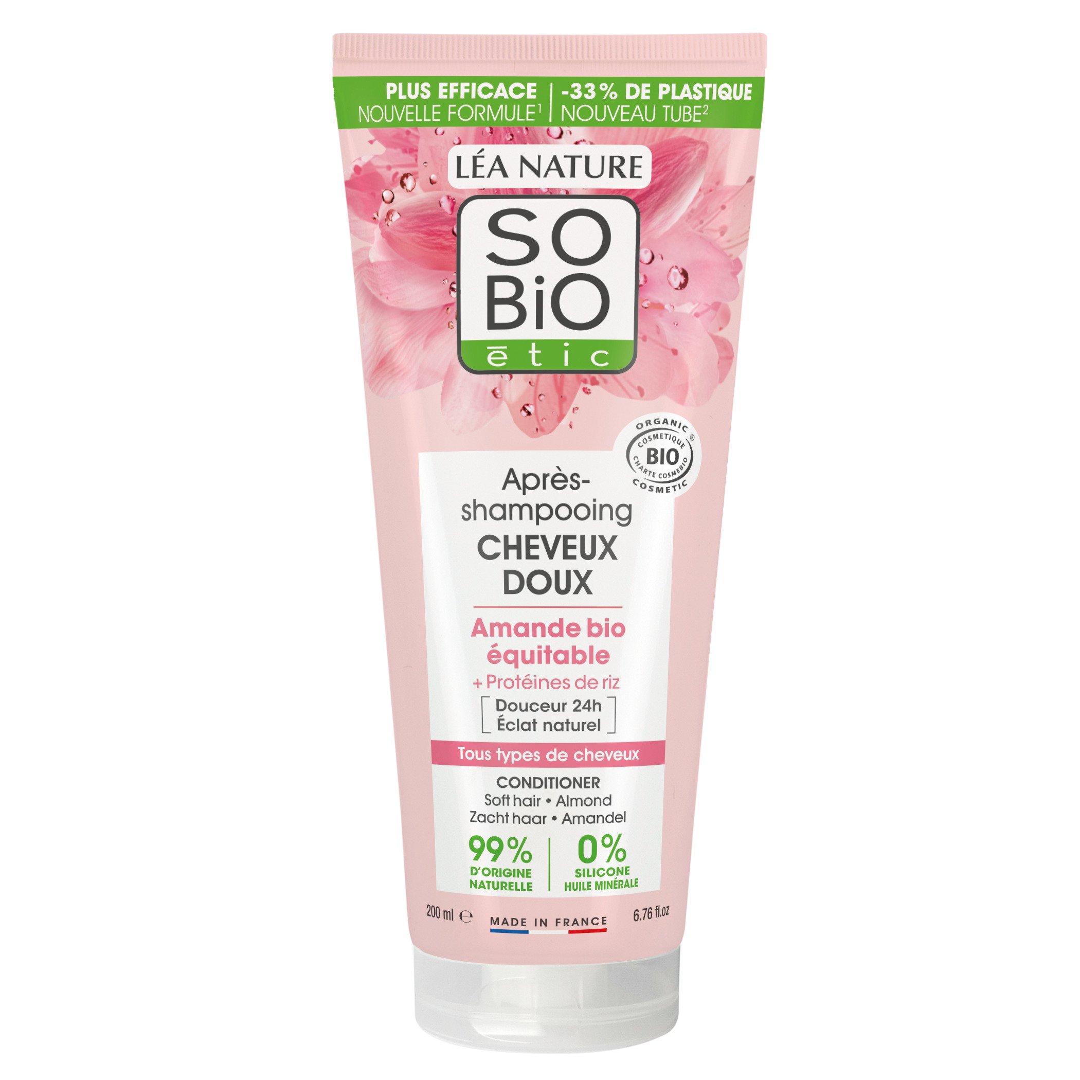 Voir la diapositive 2 : SO BIO ETIC Après-shampooing cheveux doux amande + protéines de riz tous types de cheveux 200ml