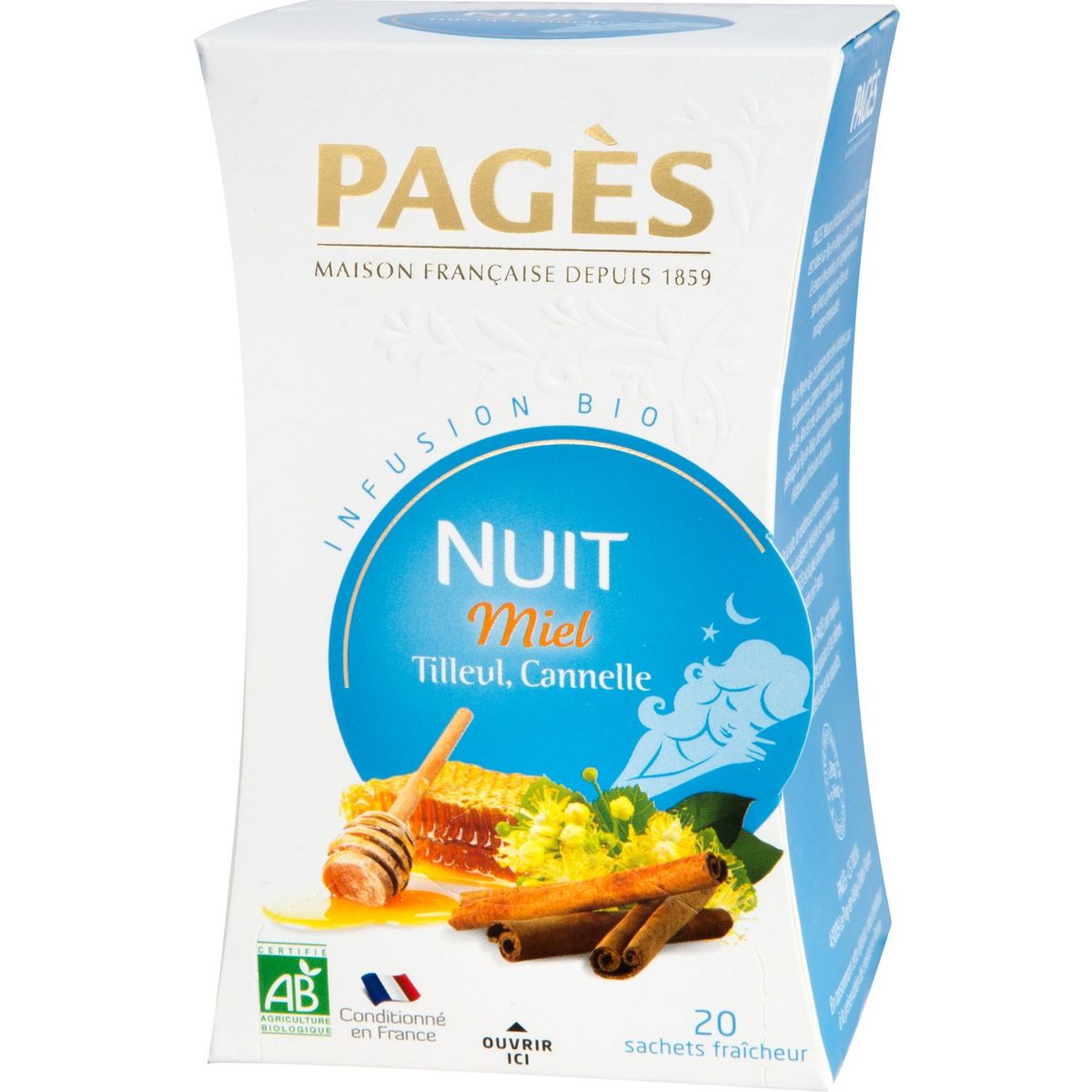 PAGES Infusion nuit bio miel tilleul cannelle 20 sachets 30g