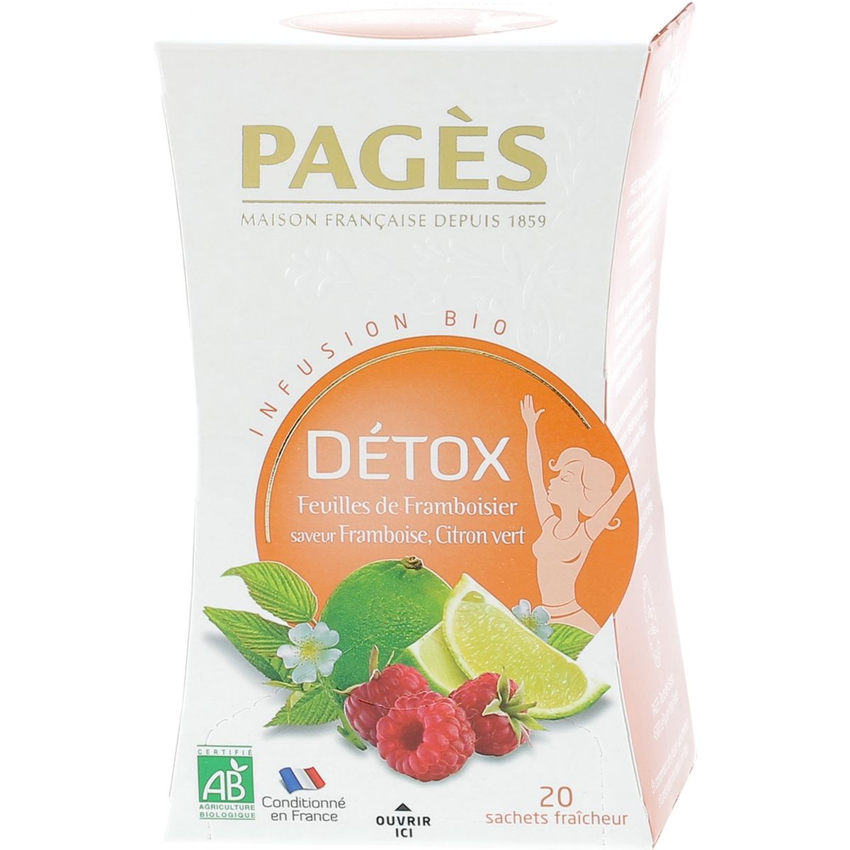 PAGES Infusion bio détox framboise citron vert 20 sachets 30g