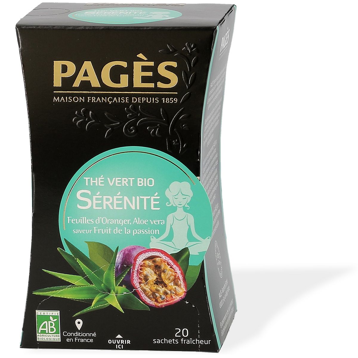 PAGES Thé vert bio sérénité aloe vera fruit de la passion 20 sachets 36g