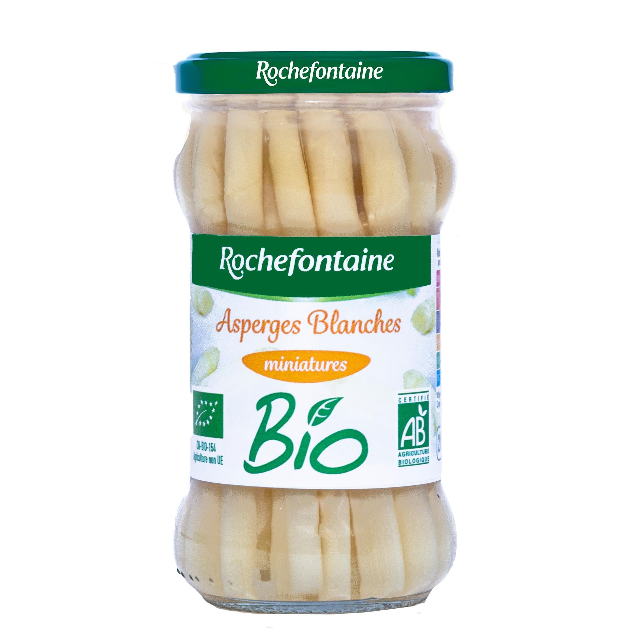 Voir la diapositive 2 : ROCHEFONTAINE Asperges blanches miniatures bio en bocal 110g