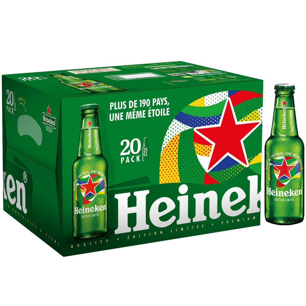 HEINEKEN Bière blonde premium 5% pack bouteilles 20x25cl