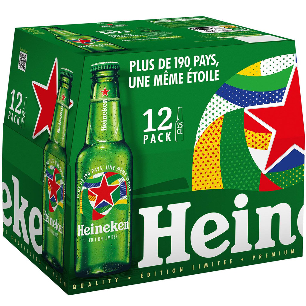 HEINEKEN Bière légère blonde premium 5% pack bouteilles 12x25cl