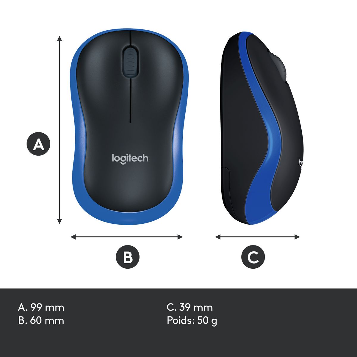 LOGITECH Souris sans Fil M185 Optique Bleue