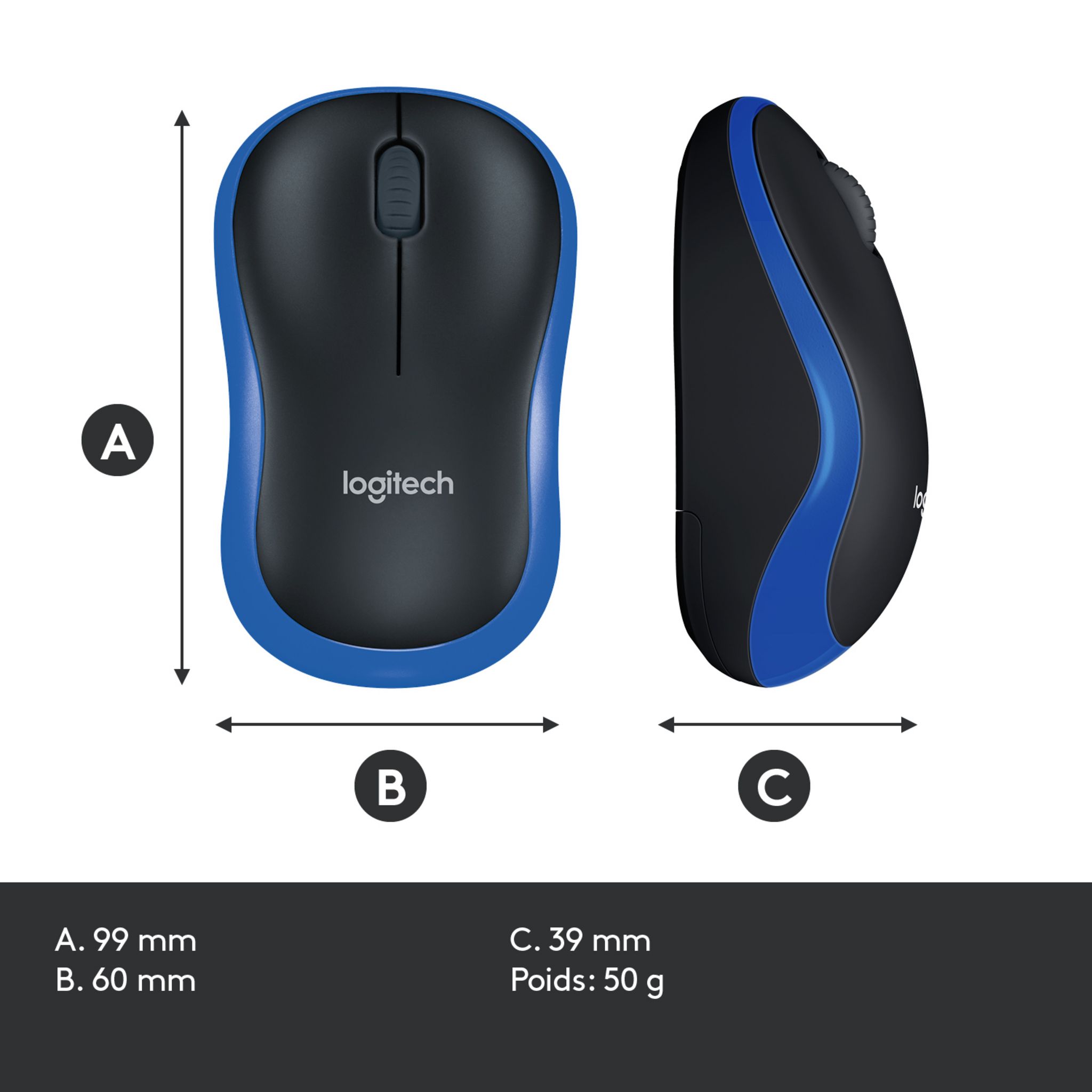 Voir la diapositive 2 : LOGITECH Souris sans Fil M185 Optique Bleue