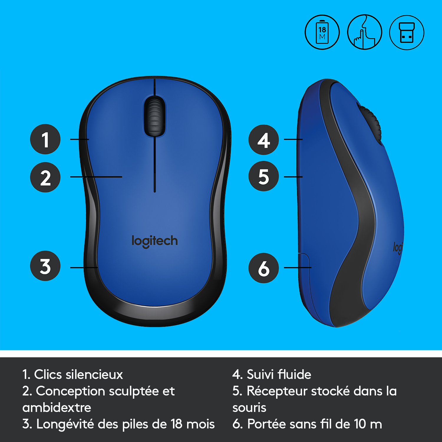 Voir la diapositive 9 : LOGITECH Souris Sans Fil M220 Silencieuse Bleue