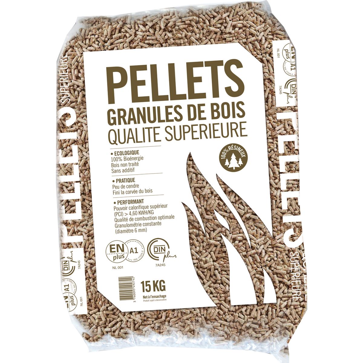 Pellets granulés de bois 100% résineux ENplus a1 din+