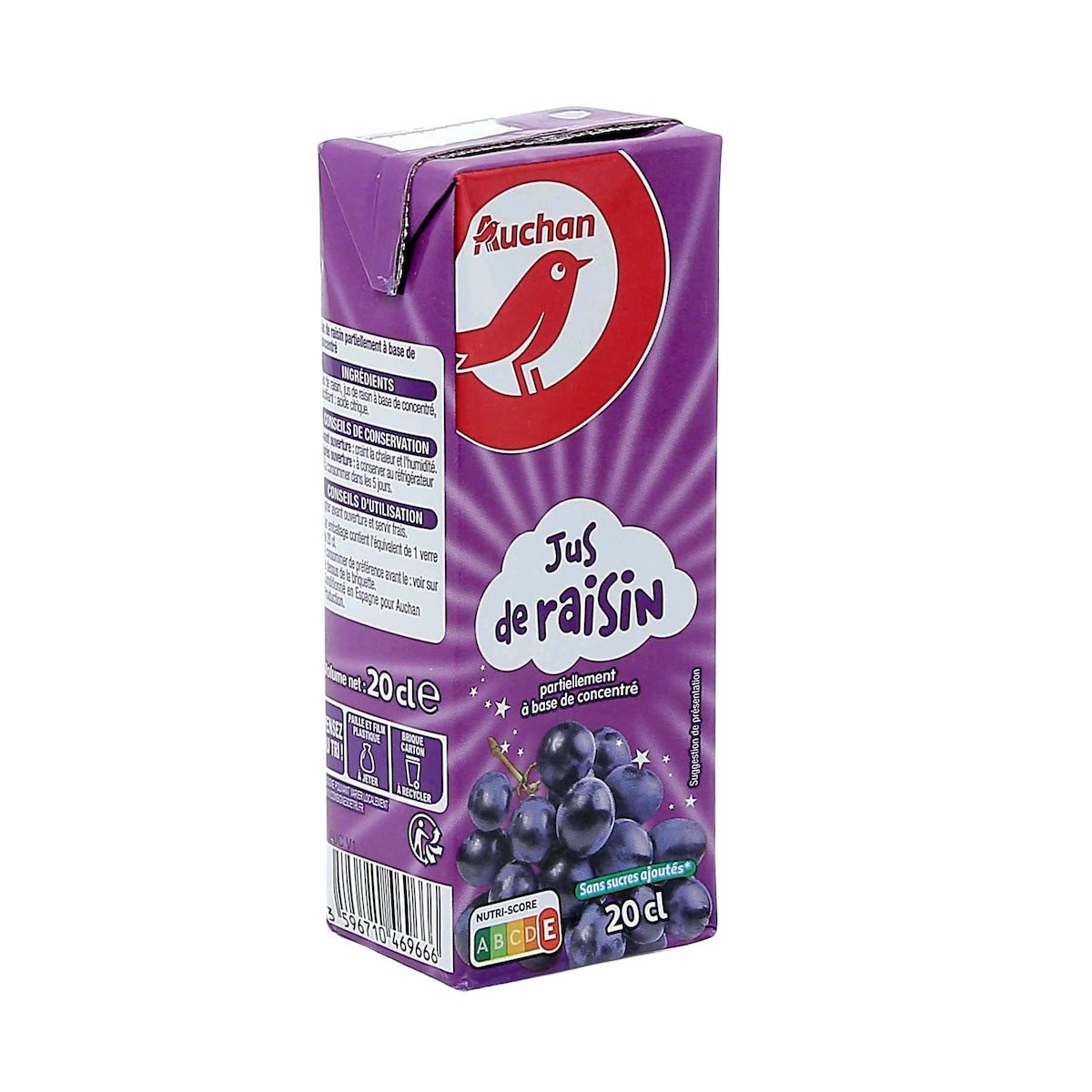 AUCHAN Jus de raisin en briquette 20cl