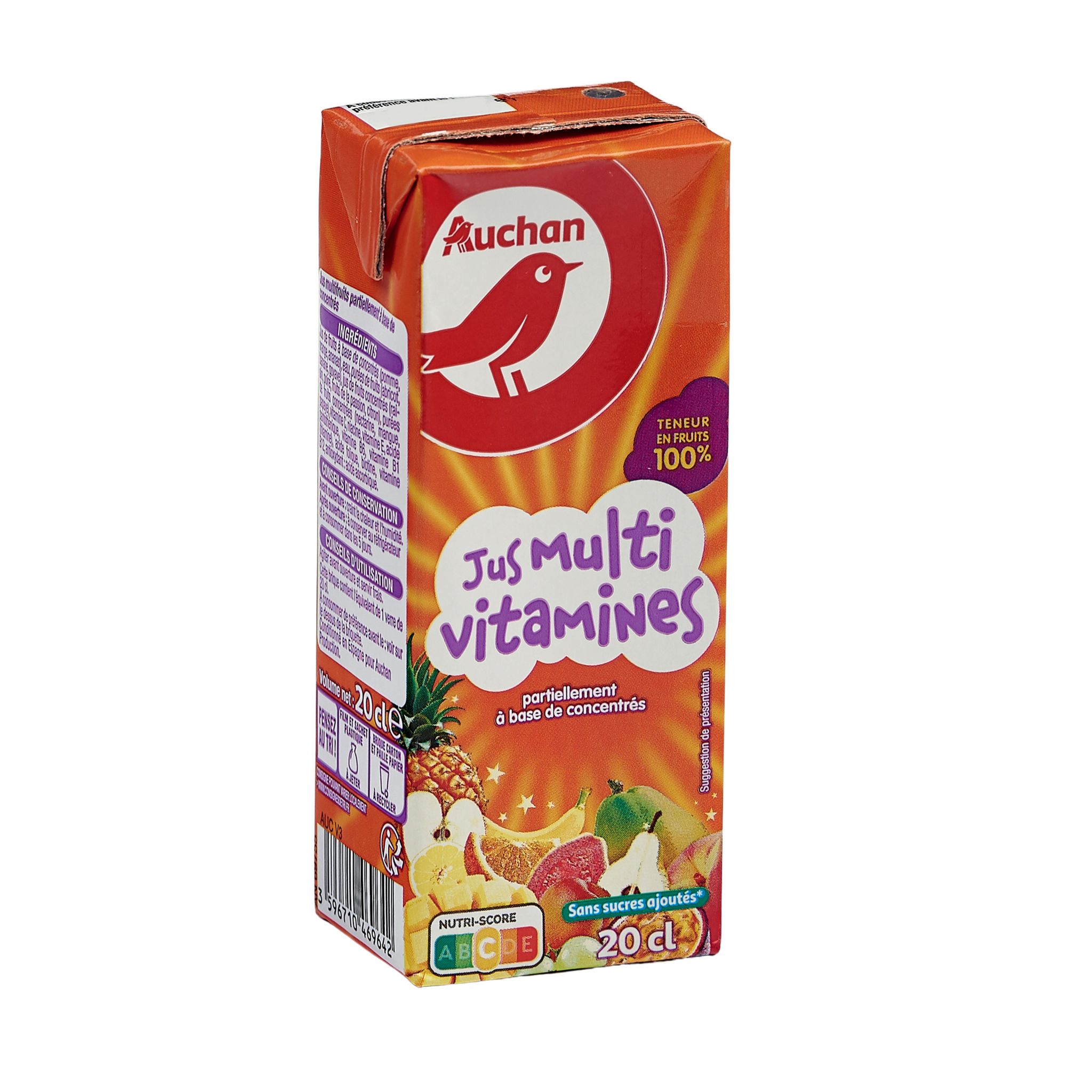 AUCHAN Jus multivitamines en briquette 20cl