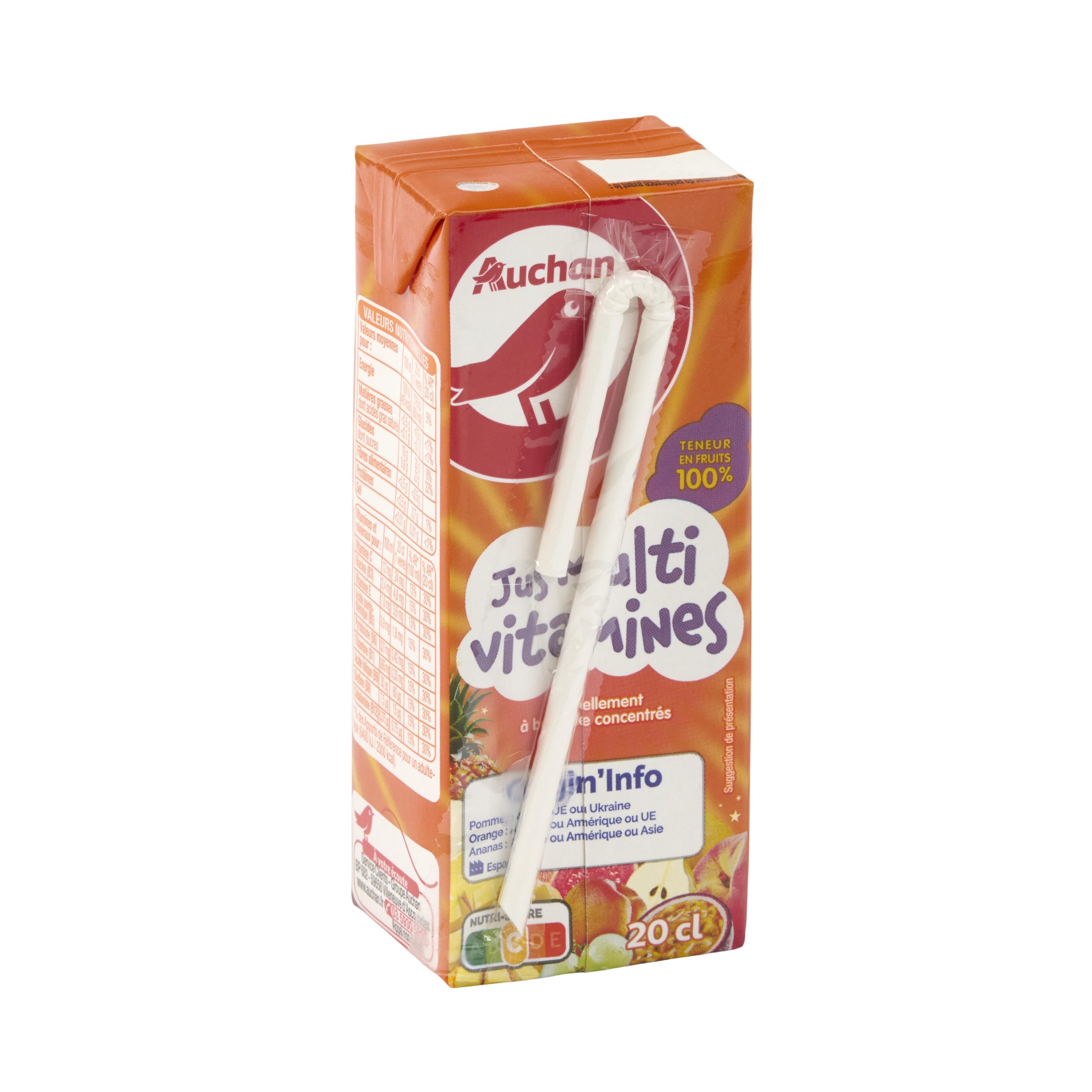 Voir la diapositive 2 : AUCHAN Jus multivitamines en briquette 20cl