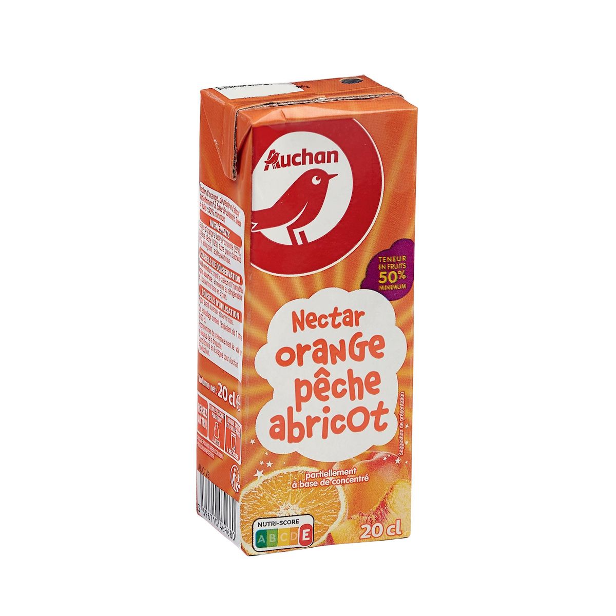 AUCHAN Nectar d'orange pêche abricot en briquette 20cl