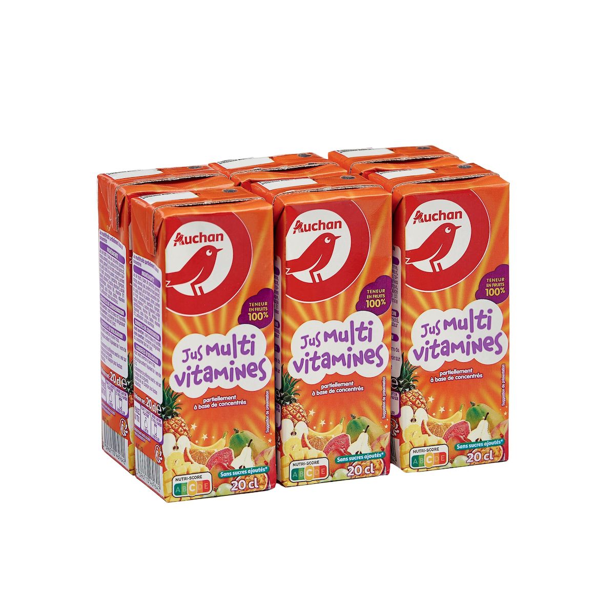AUCHAN Jus multivitamines à base de concentré briquettes 6x20cl
