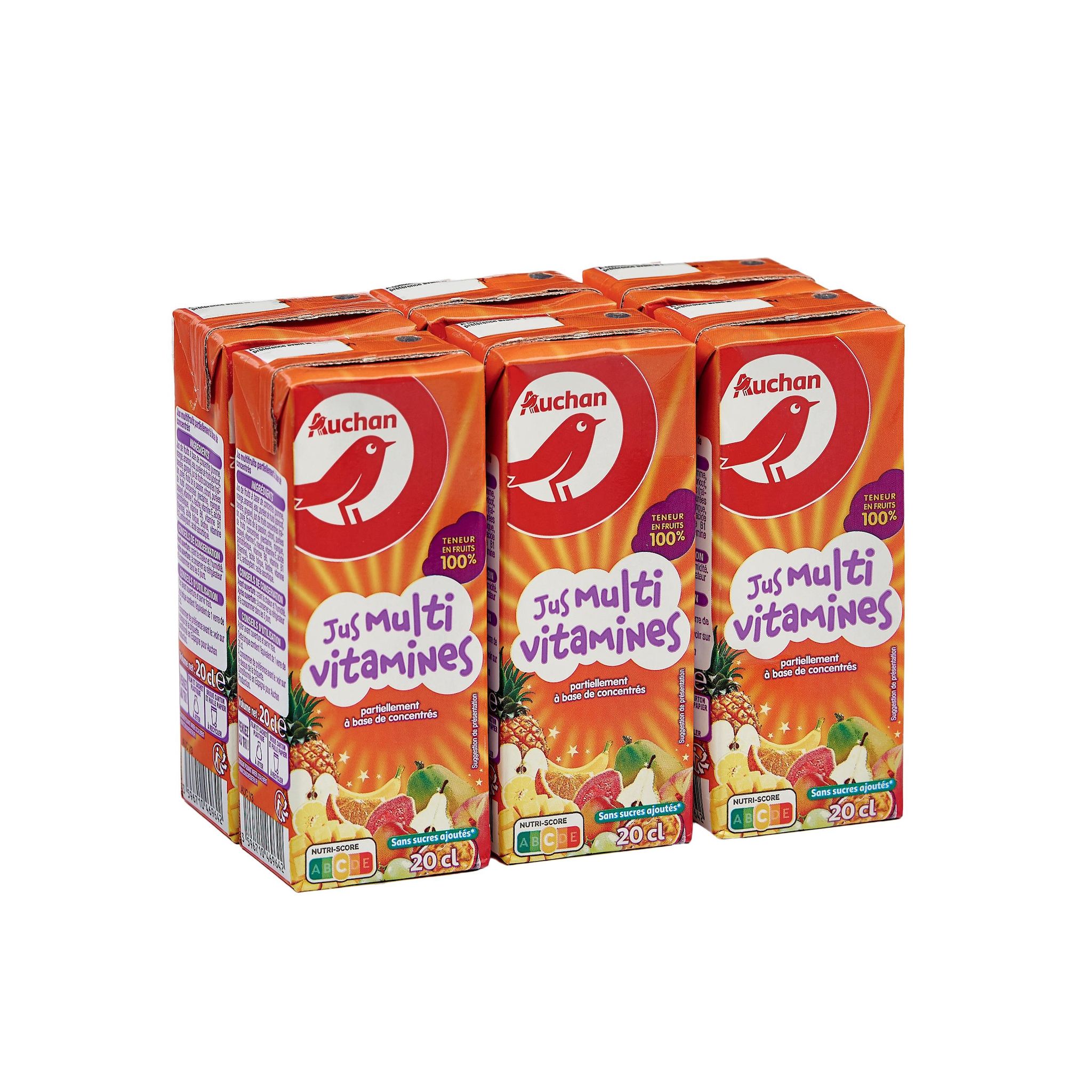 Voir la diapositive 2 : AUCHAN Jus multivitamines à base de concentré briquettes 6x20cl