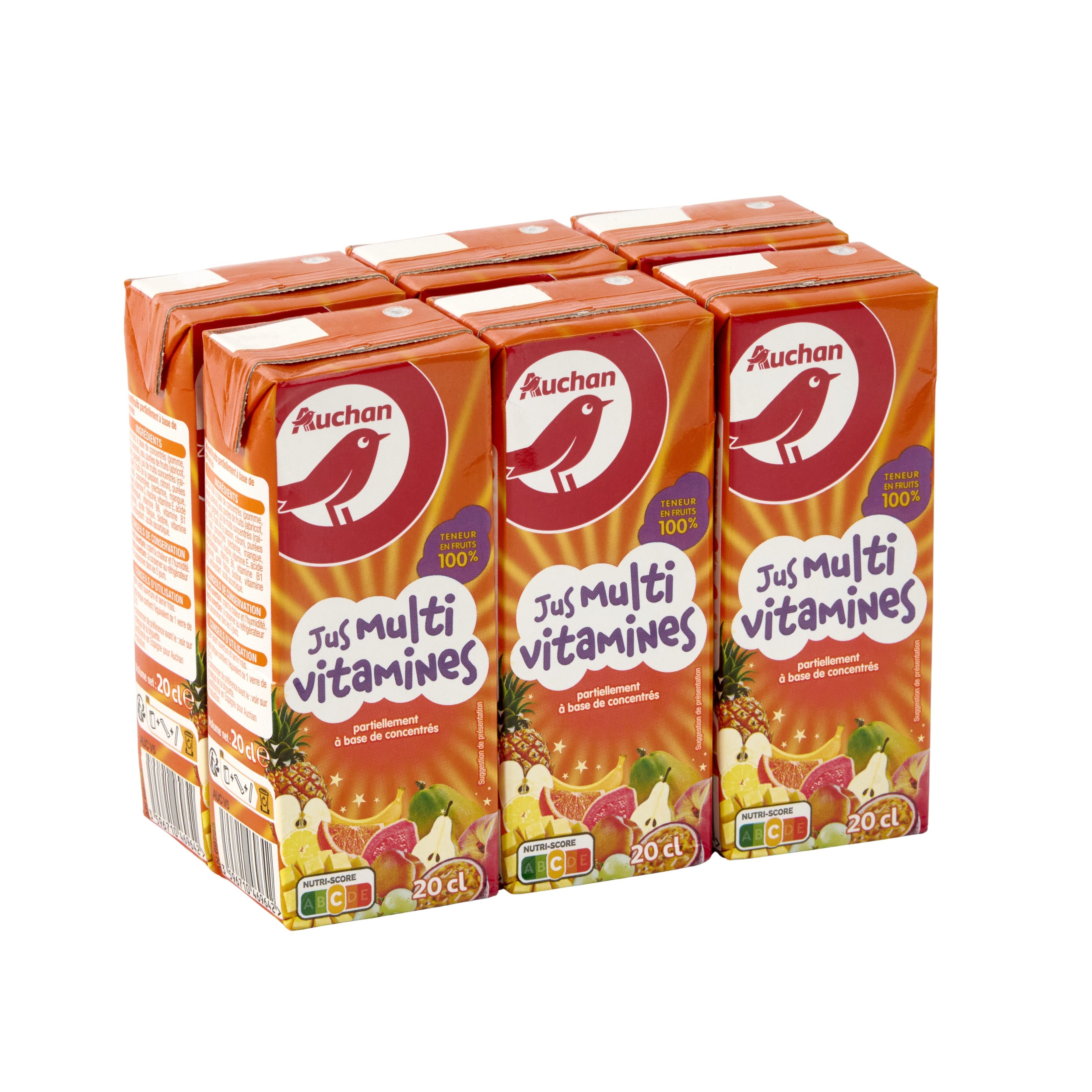 Voir la diapositive 4 : AUCHAN Jus multivitamines à base de concentré briquettes 6x20cl
