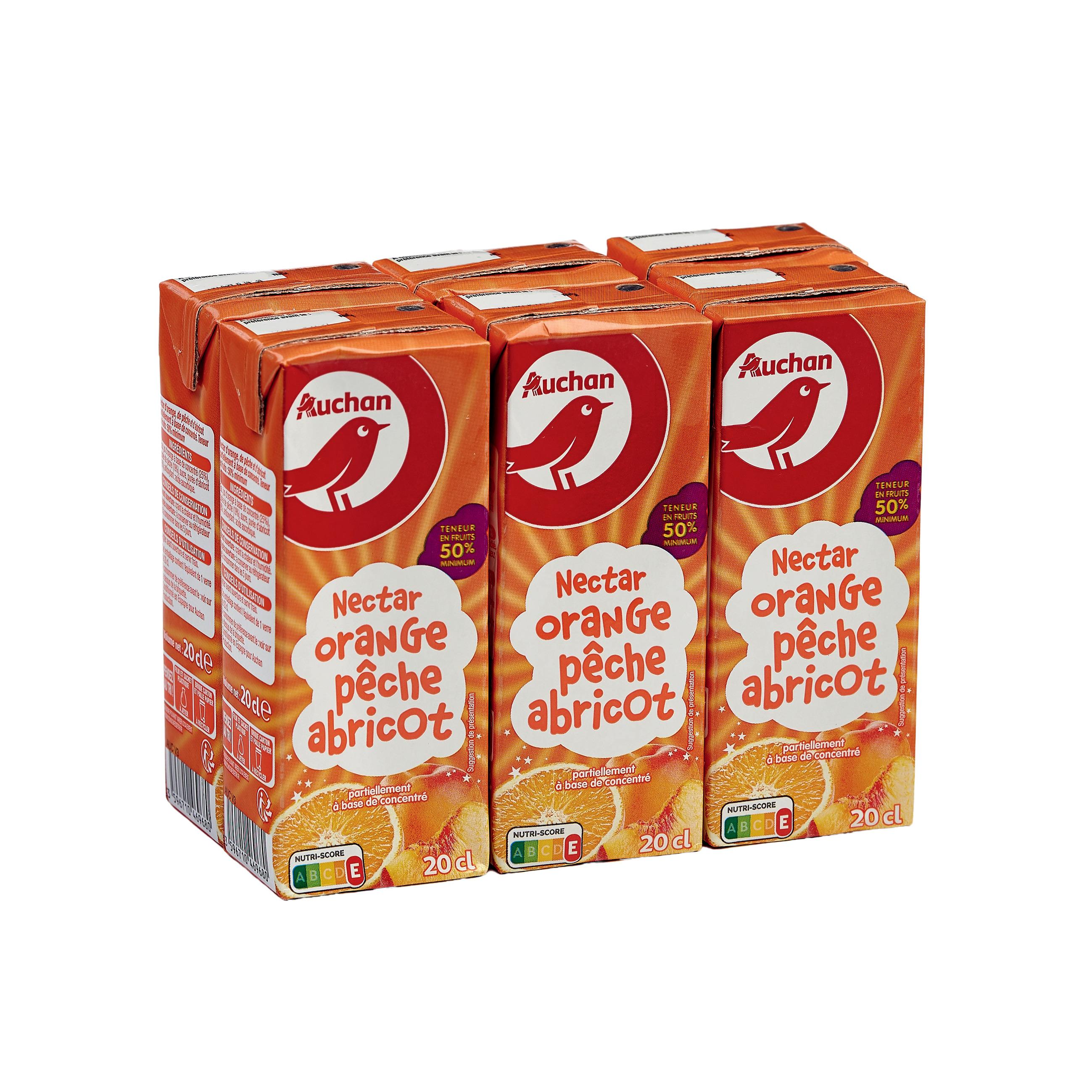 Voir la diapositive 3 : AUCHAN Nectar orange pêche abricot briquettes 6x20cl