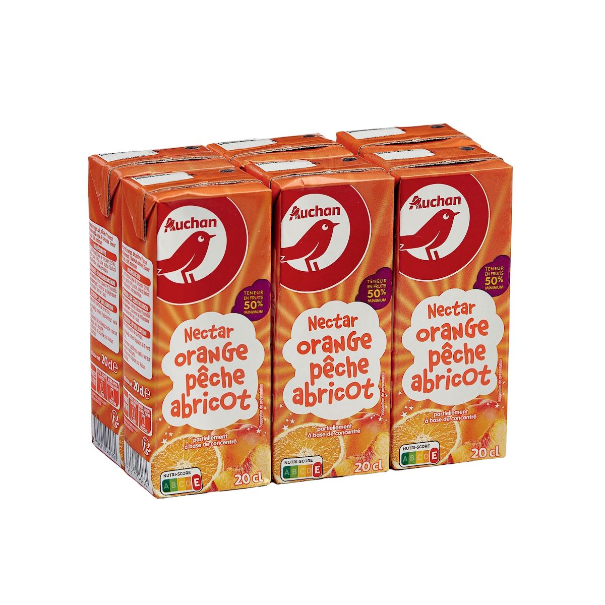 AUCHAN Nectar orange pêche abricot briquettes 6x20cl
