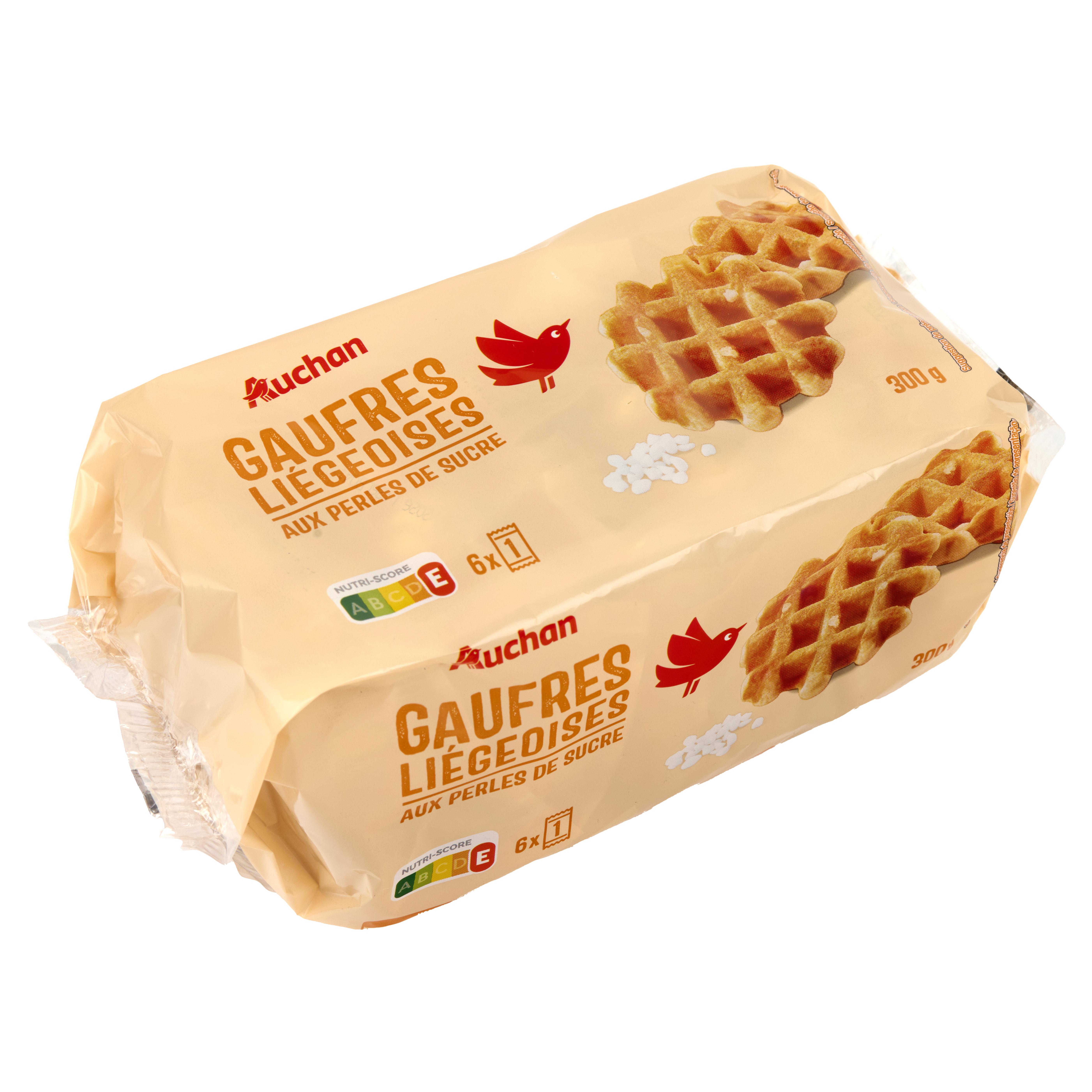 Voir la diapositive 2 : AUCHAN Gaufres liégeoises aux perles de sucre sachets individuels 6 gaufres 300g