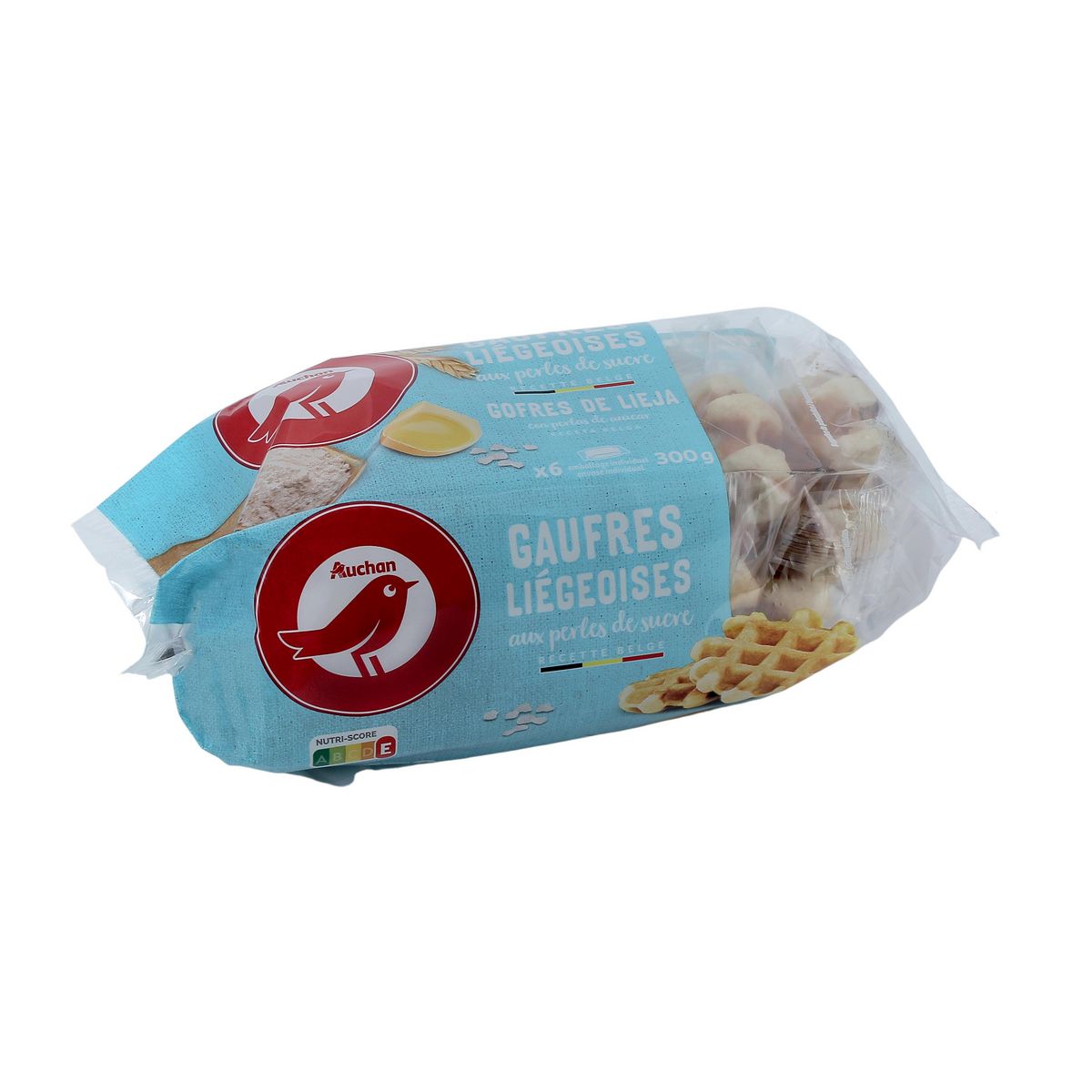 AUCHAN Gaufres liégeoises aux perles de sucre sachets individuels 6 gaufres 300g