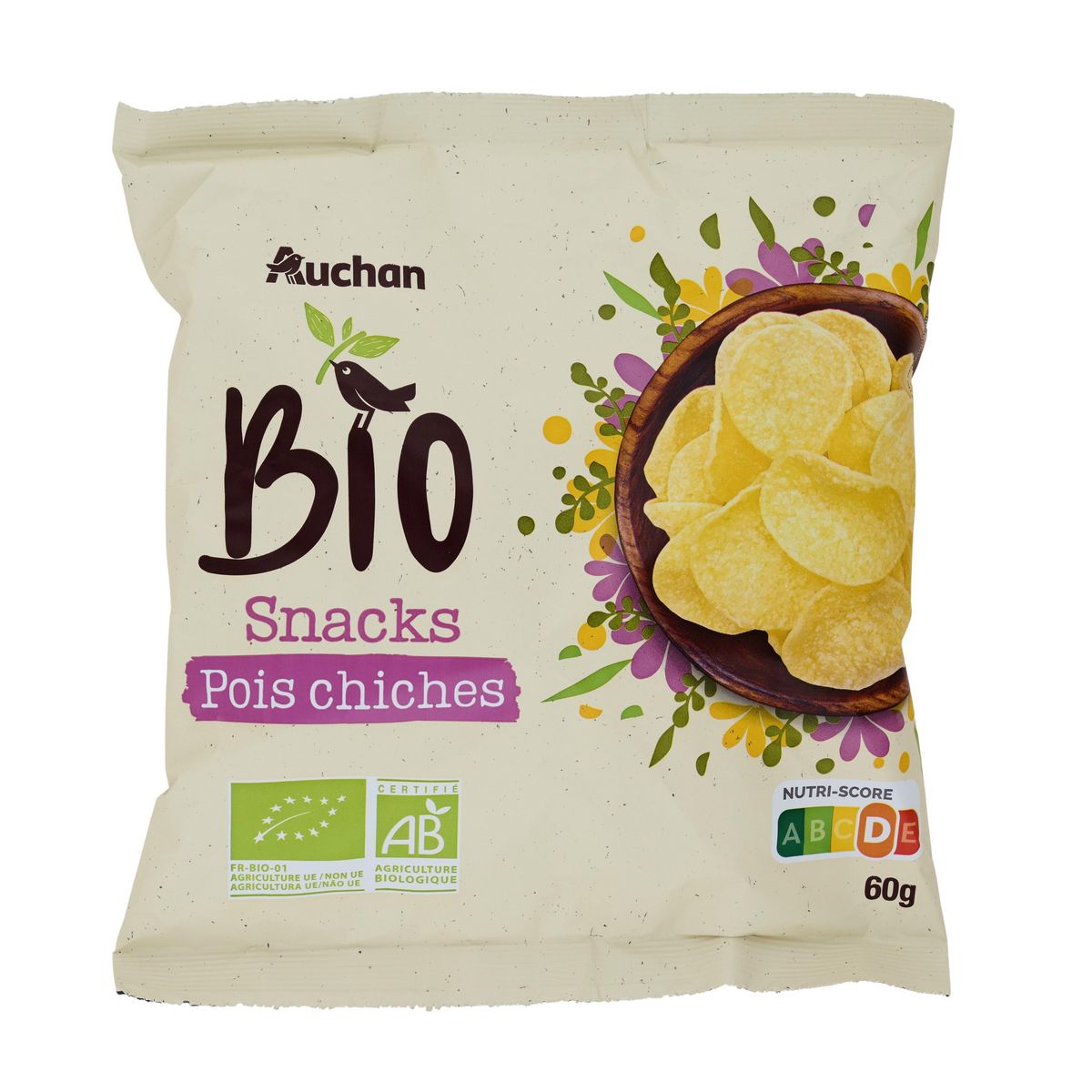 AUCHAN BIO Snacks à base de farine de pois chiches 60g