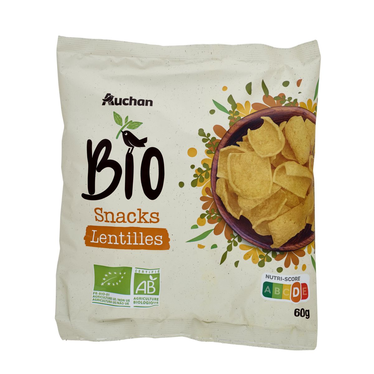 AUCHAN BIO Snacks à base de farine de lentilles 60g