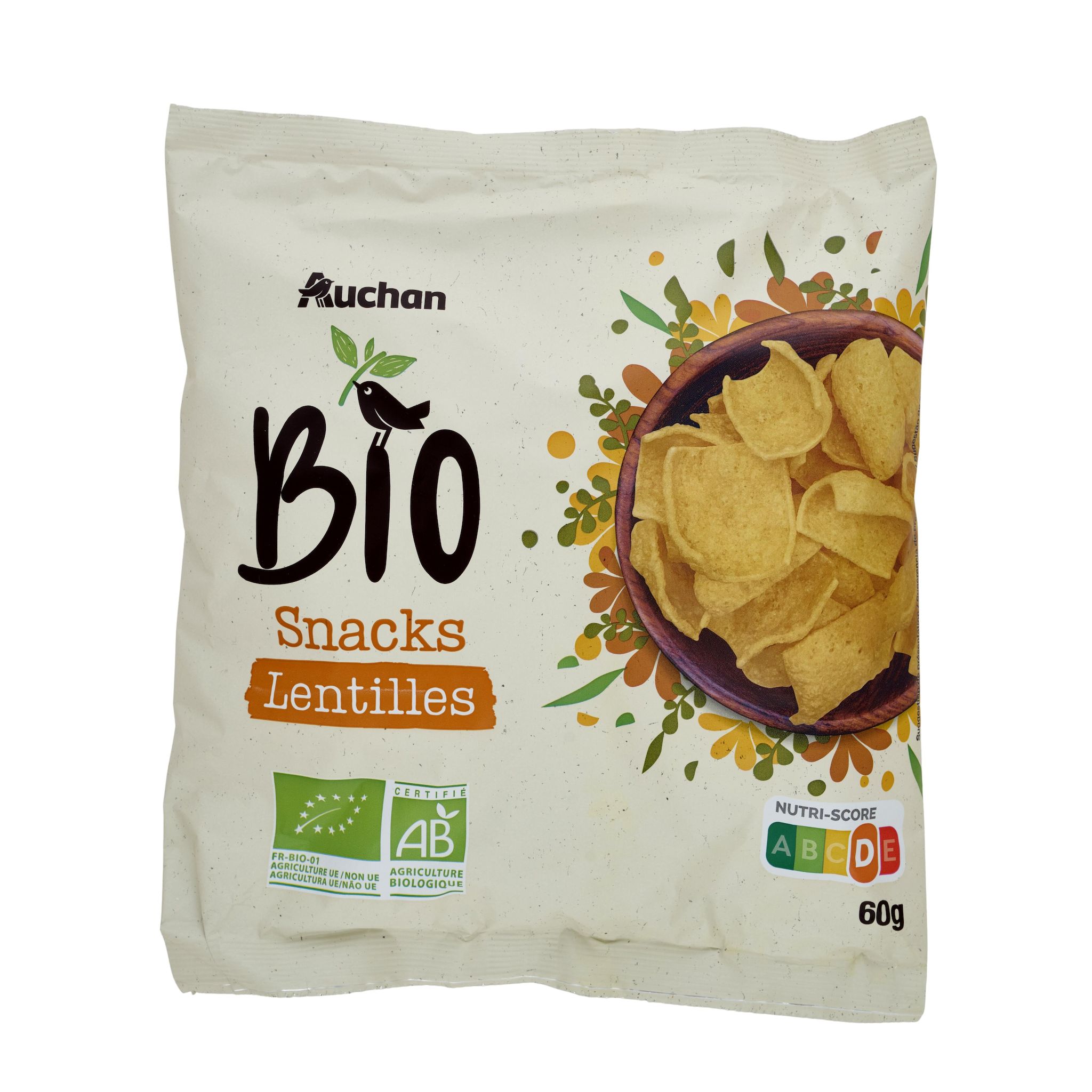 Voir la diapositive 3 : AUCHAN BIO Snacks à base de farine de lentilles 60g