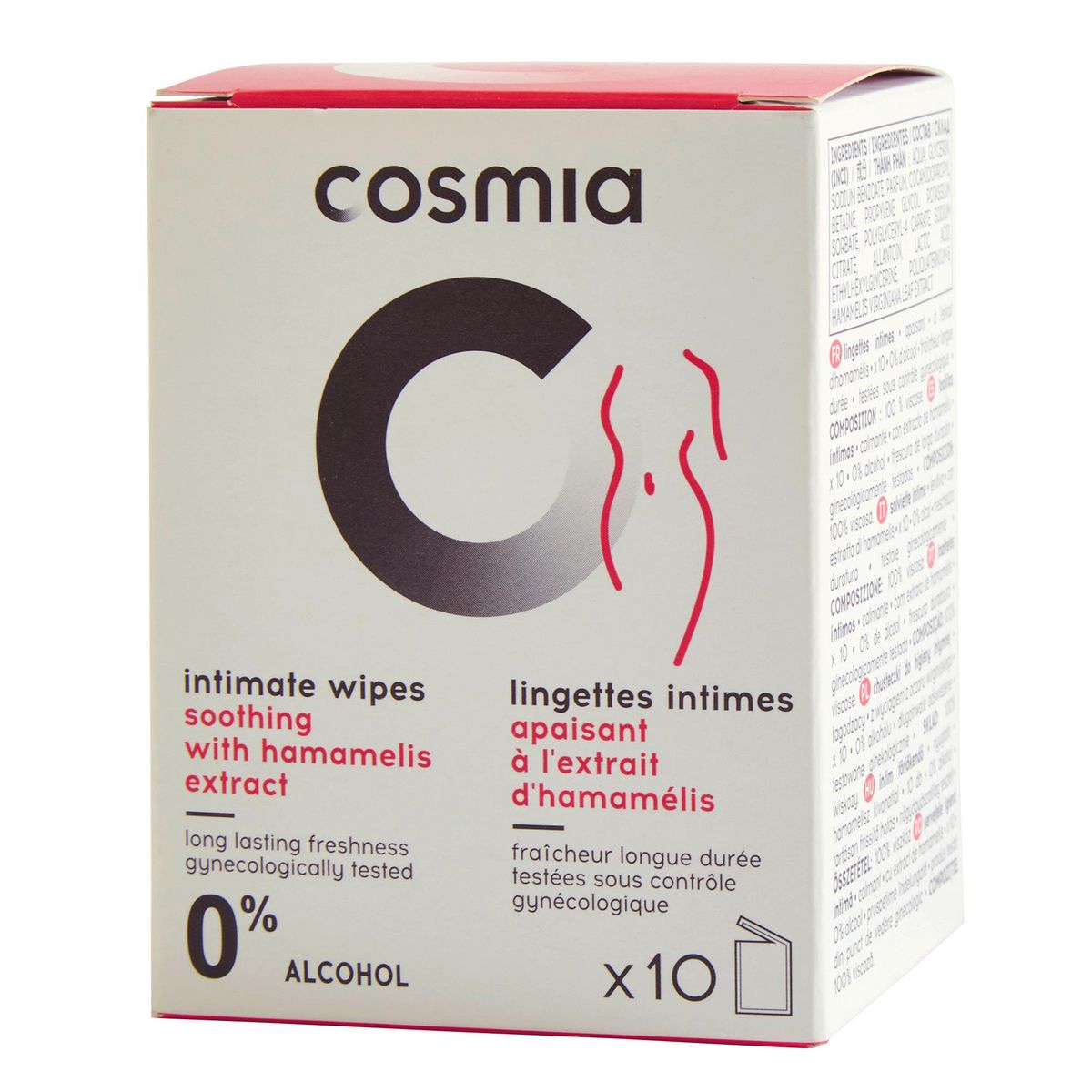 COSMIA Lingettes intime individuelles douceur 10 lingettes