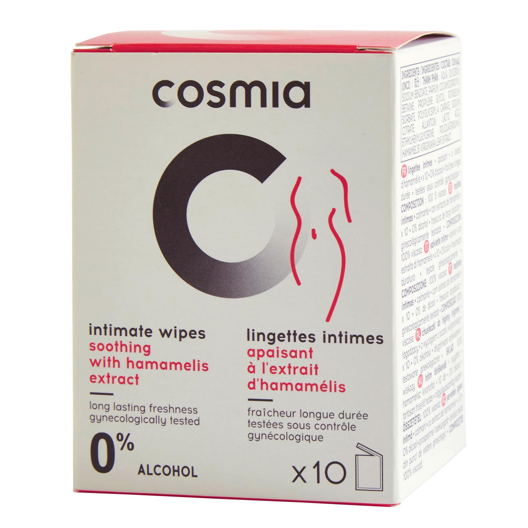 Voir la diapositive 2 : COSMIA Lingettes intime individuelles douceur 10 lingettes