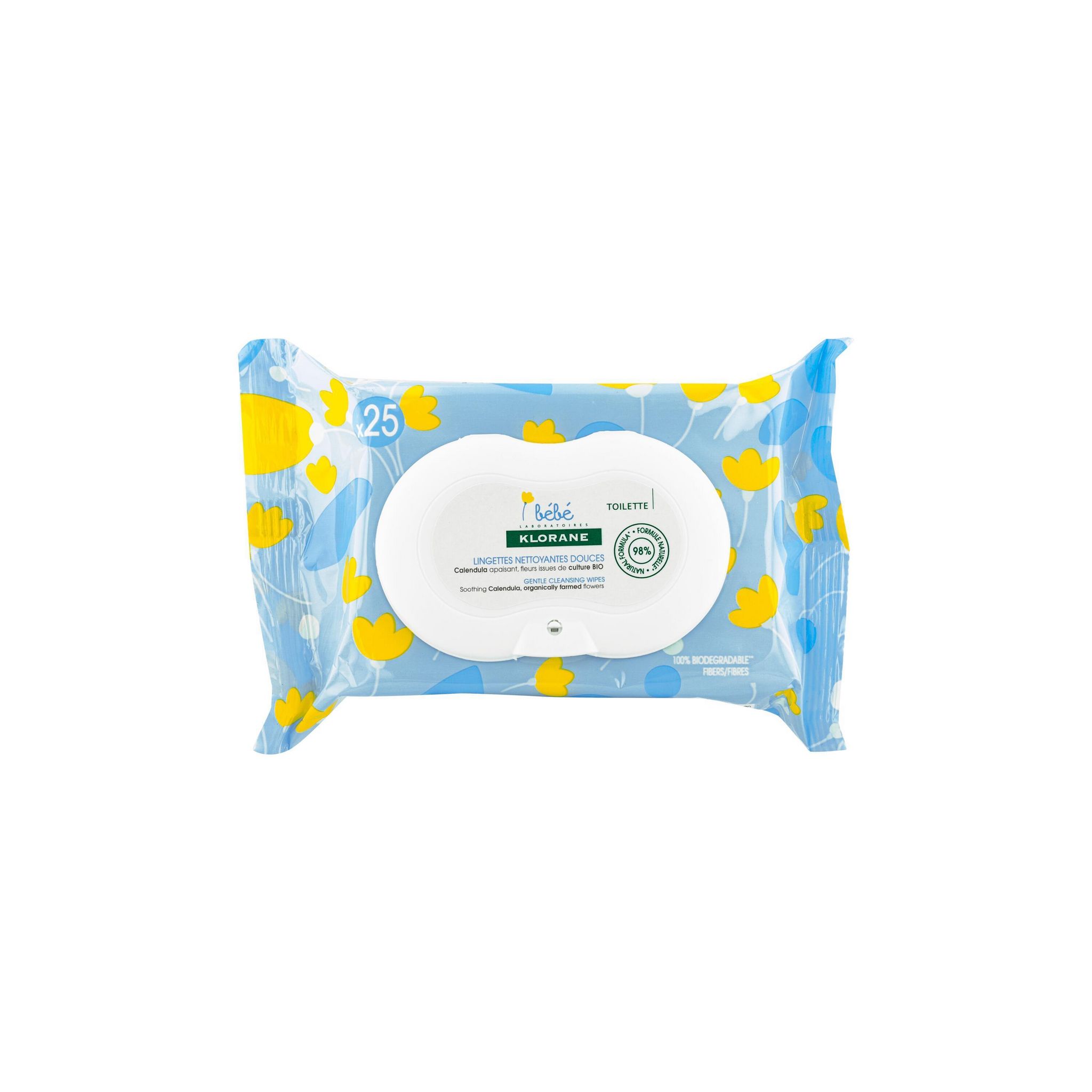 KLORANE Lingettes nettoyantes douces calendula apaisant pour bébé 25 lingettes