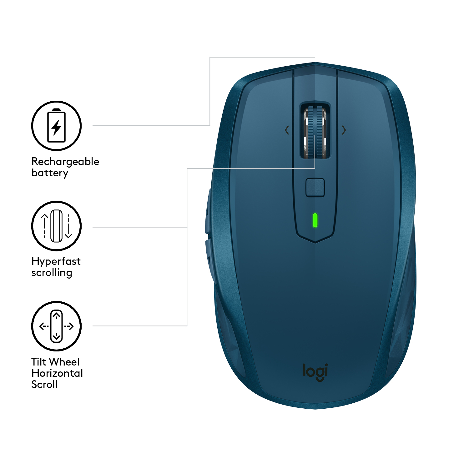 Voir la diapositive 15 : LOGITECH Souris - Sans fil - MX ANYWHERE 2S - Bleu